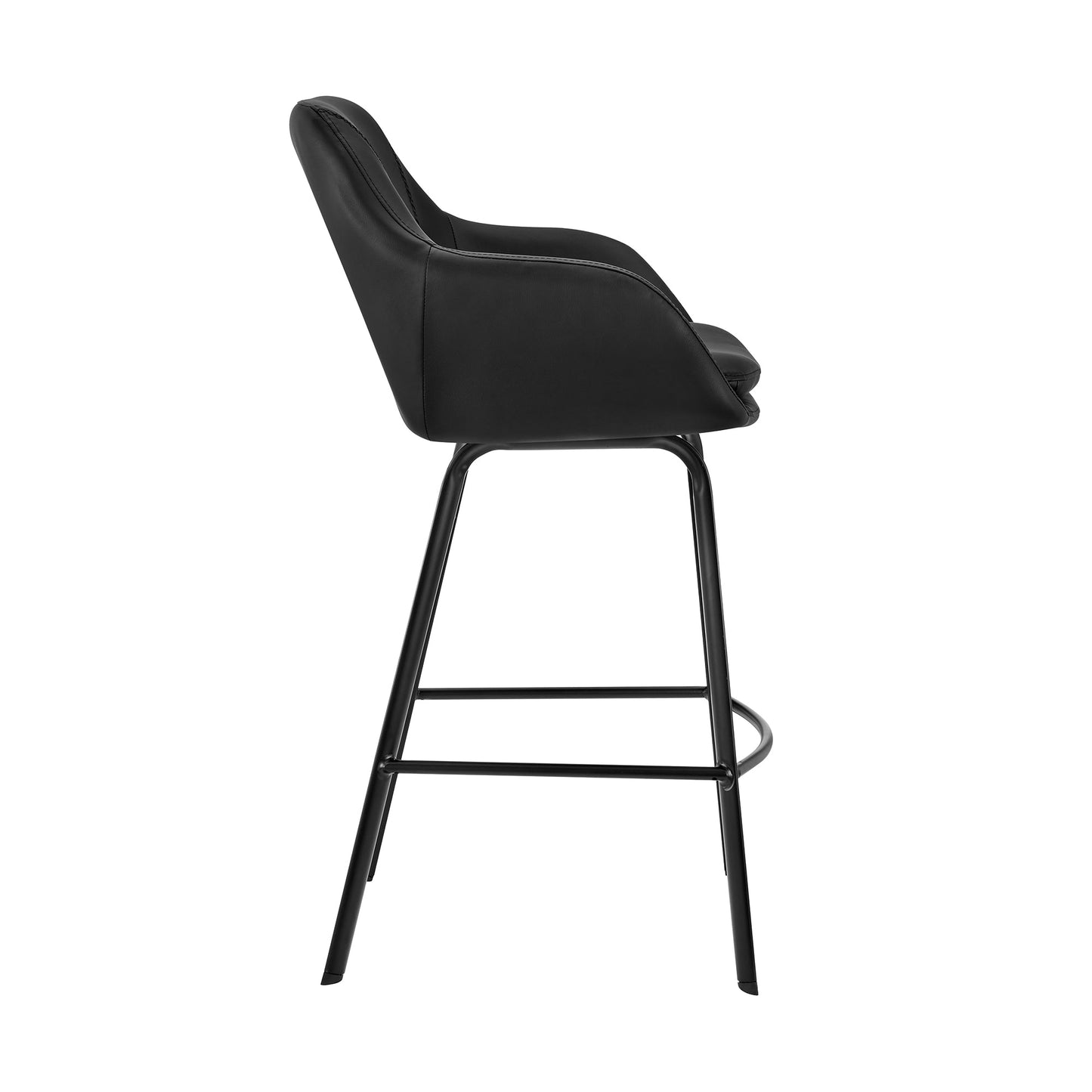 Aura Black Faux Leather and Black Metal Swivel 30" Bar Stool