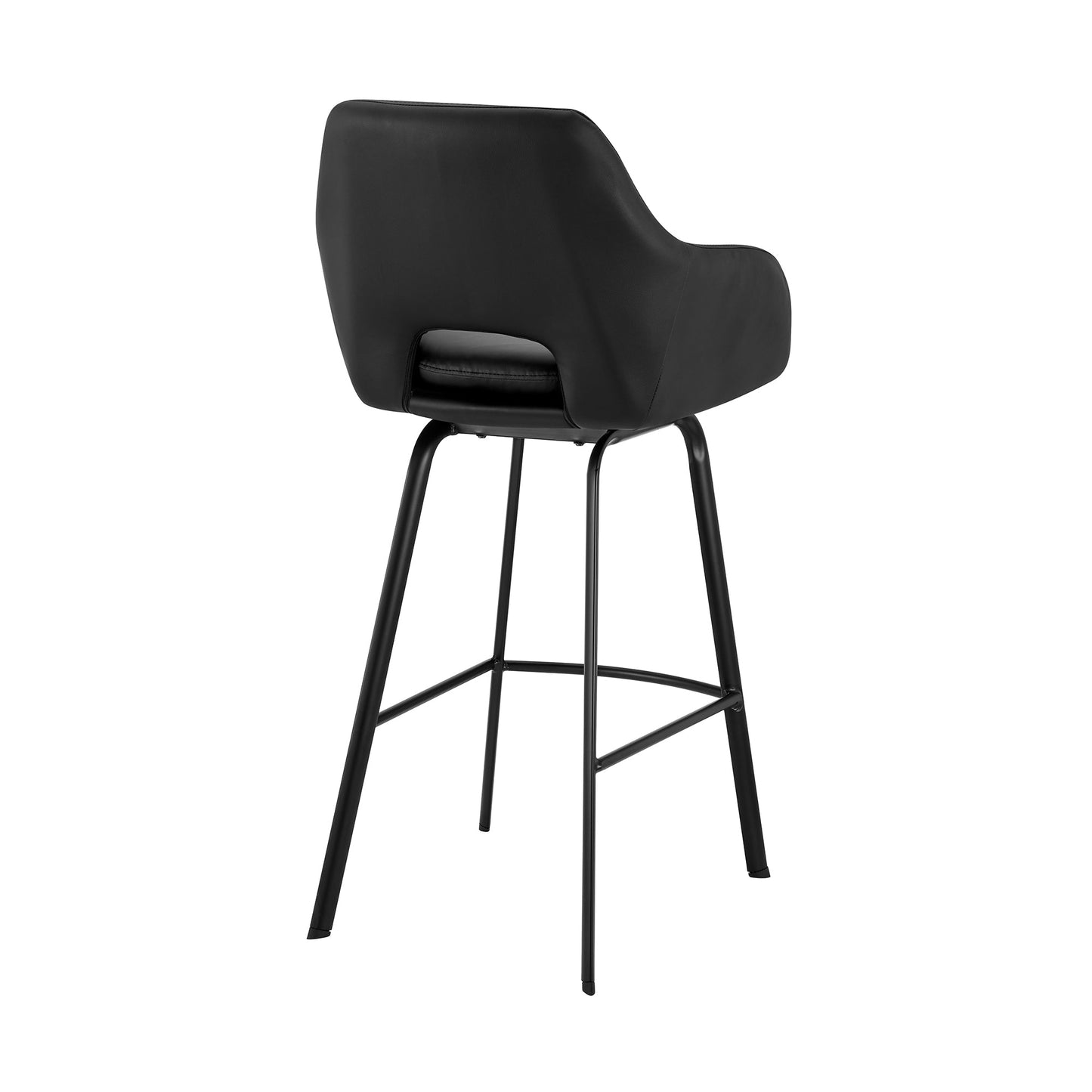 Aura Black Faux Leather and Black Metal Swivel 30" Bar Stool