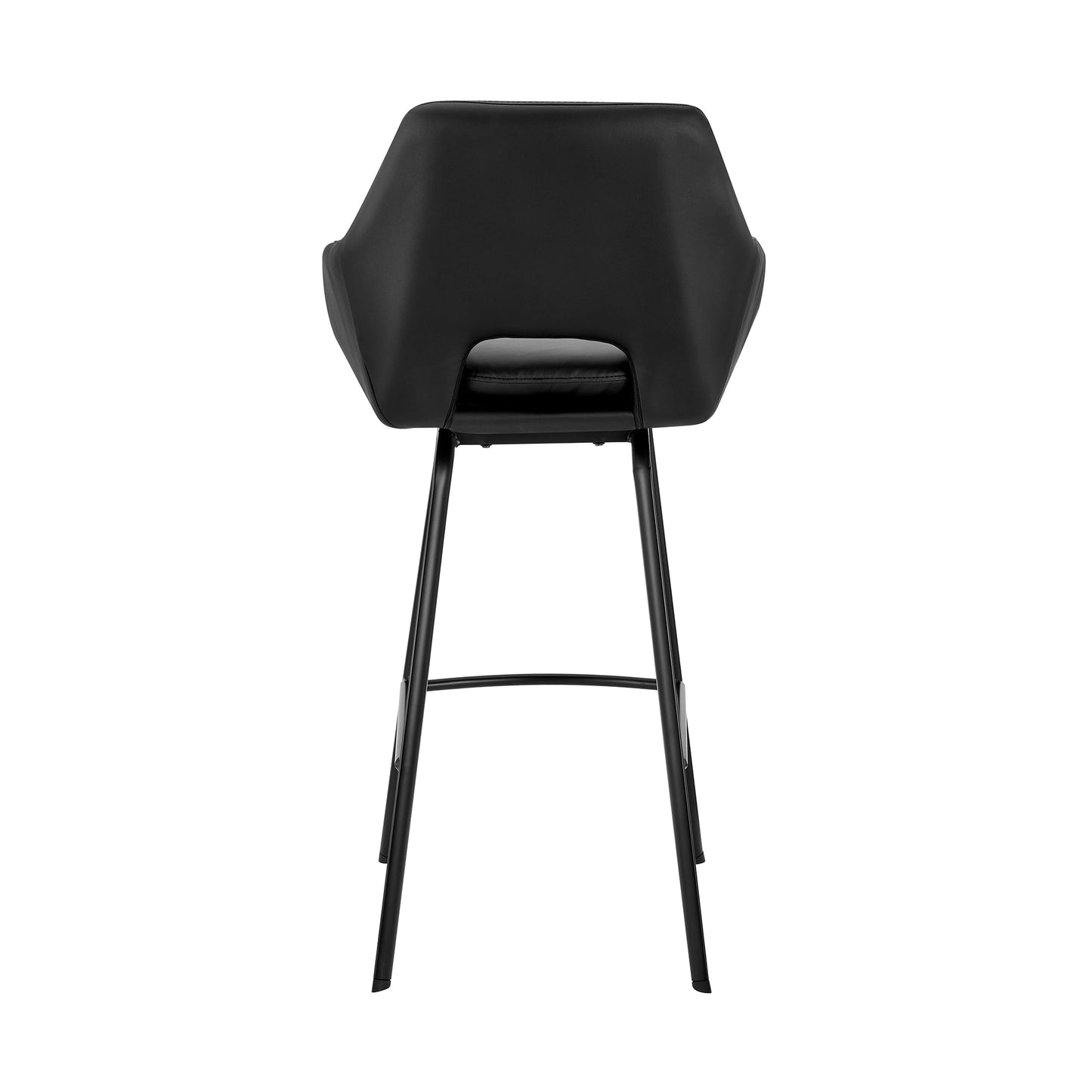 Aura Black Faux Leather and Black Metal Swivel 30" Bar Stool