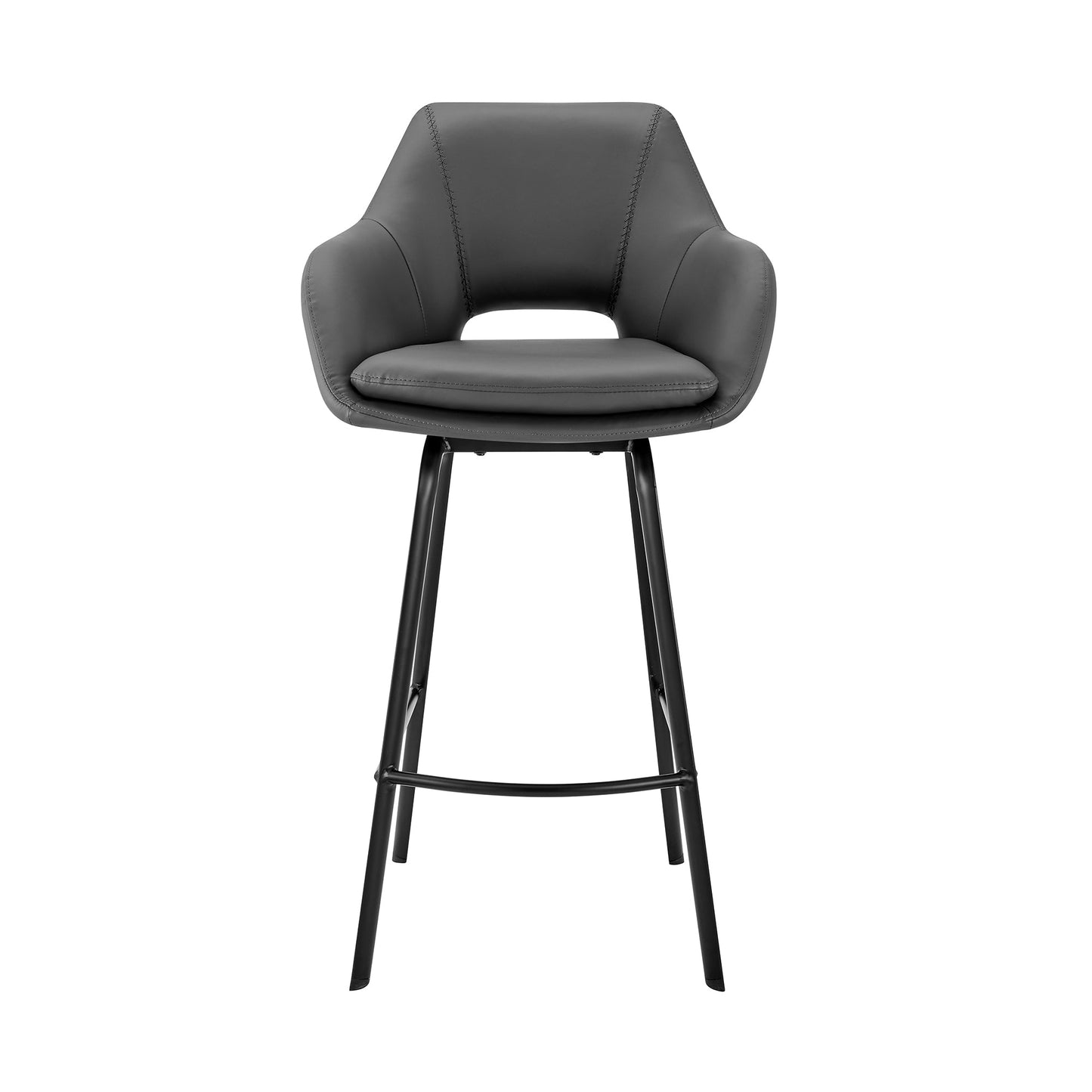 Aura Gray Faux Leather and Black Metal Swivel 30" Bar Stool