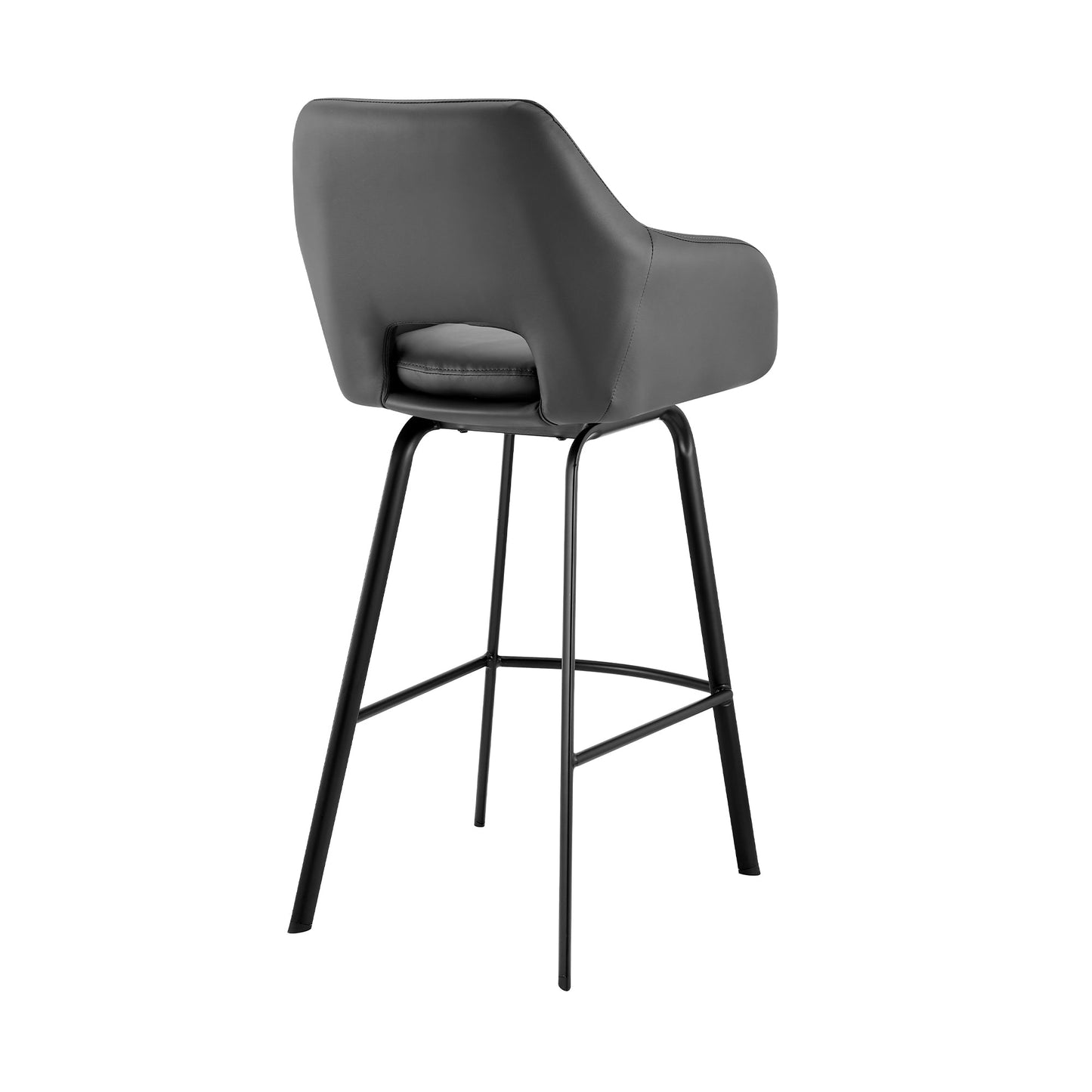 Aura Gray Faux Leather and Black Metal Swivel 30" Bar Stool