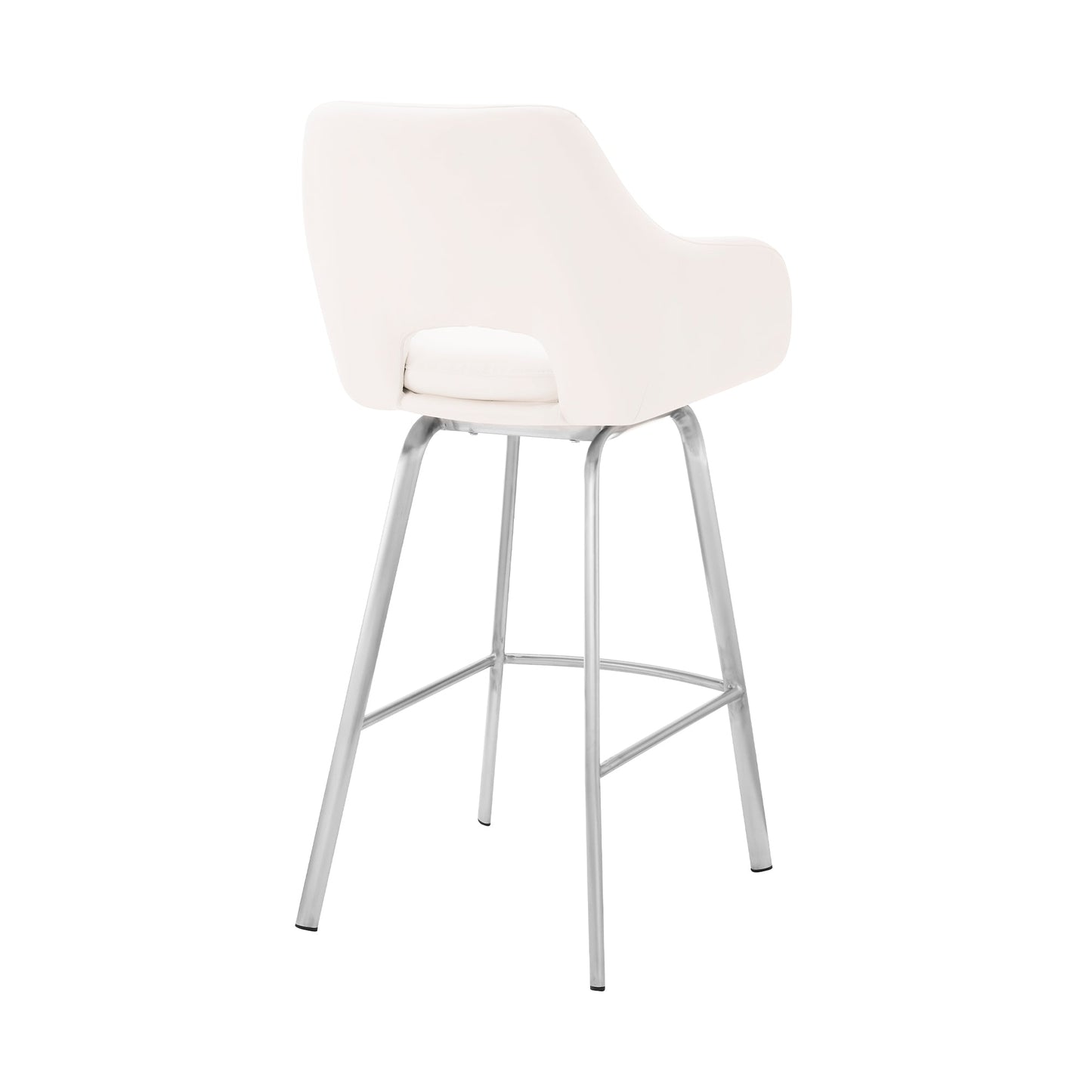 Aura White Faux Leather and Brushed Stainless Steel Swivel 30" Bar Stool