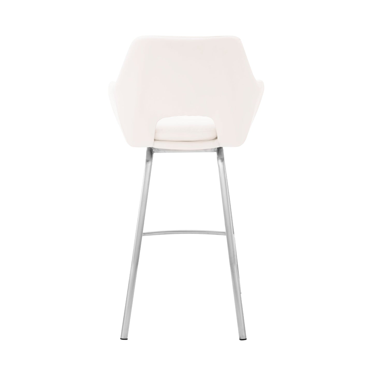 Aura White Faux Leather and Brushed Stainless Steel Swivel 30" Bar Stool