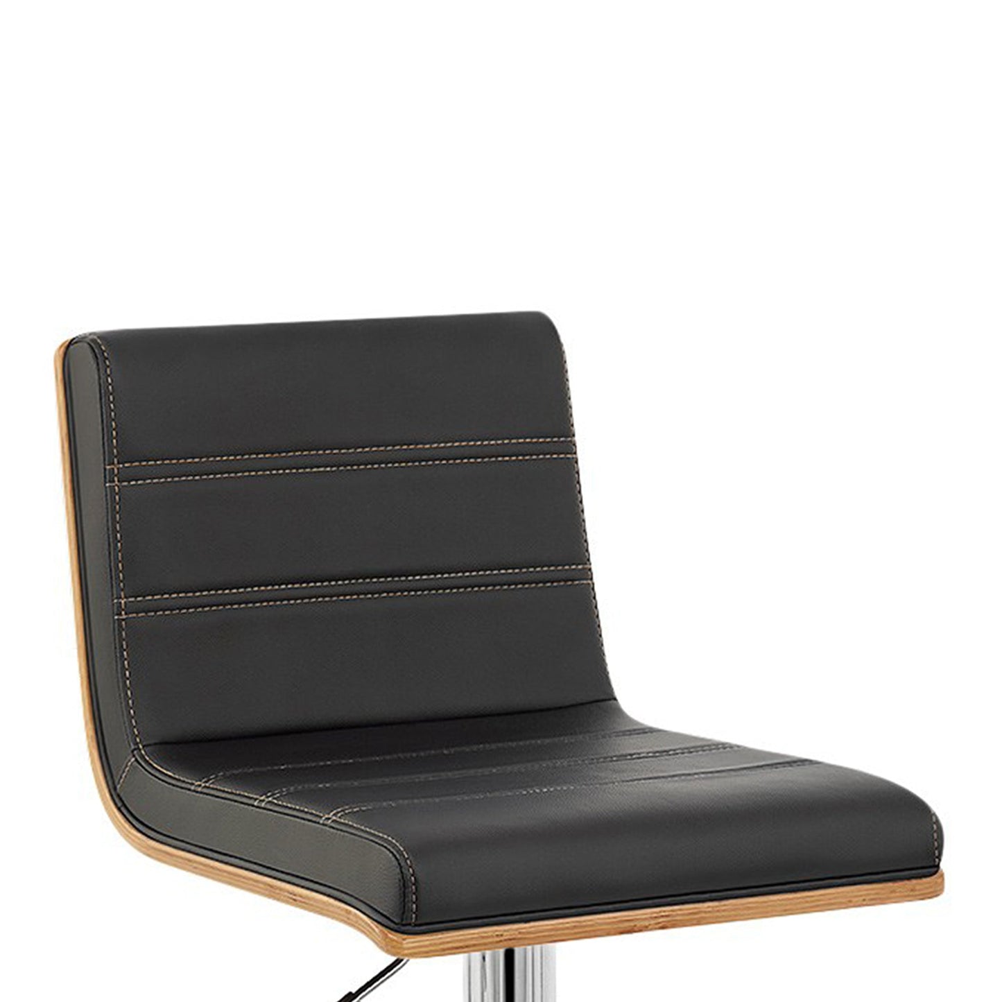 Aubrey Adjustable Height Swivel Black Faux Leather and Chrome Bar Stool with Walnut Wood