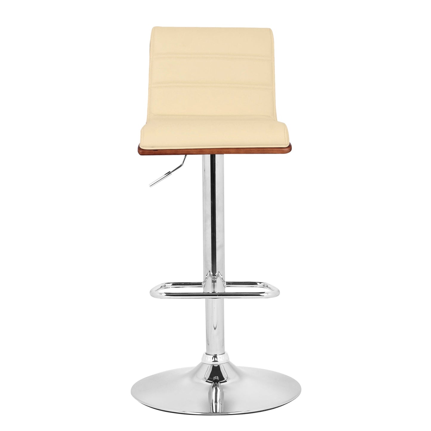 Aubrey Adjustable Height Swivel Cream Faux Leather and Chrome Bar Stool with Walnut Wood