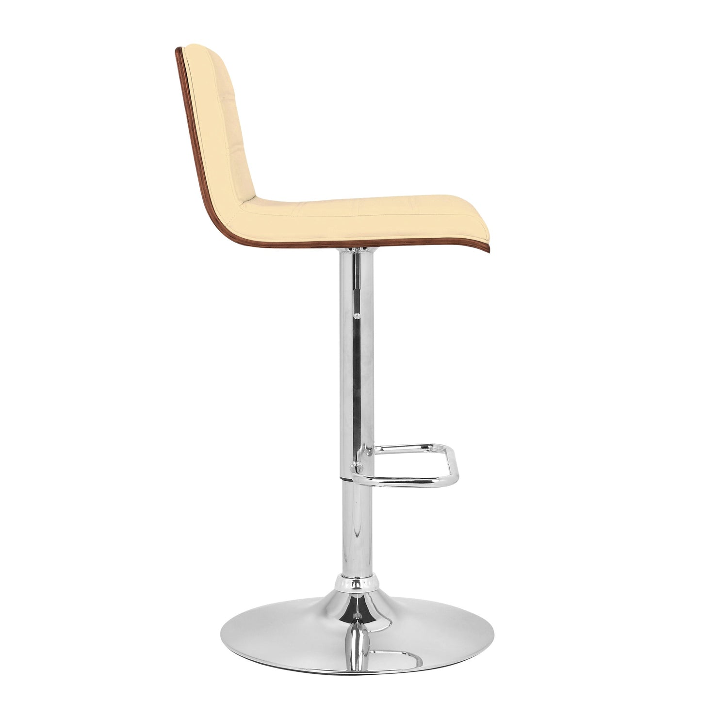 Aubrey Adjustable Height Swivel Cream Faux Leather and Chrome Bar Stool with Walnut Wood