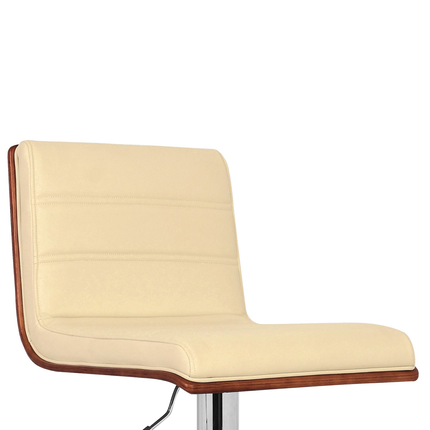 Aubrey Adjustable Height Swivel Cream Faux Leather and Chrome Bar Stool with Walnut Wood