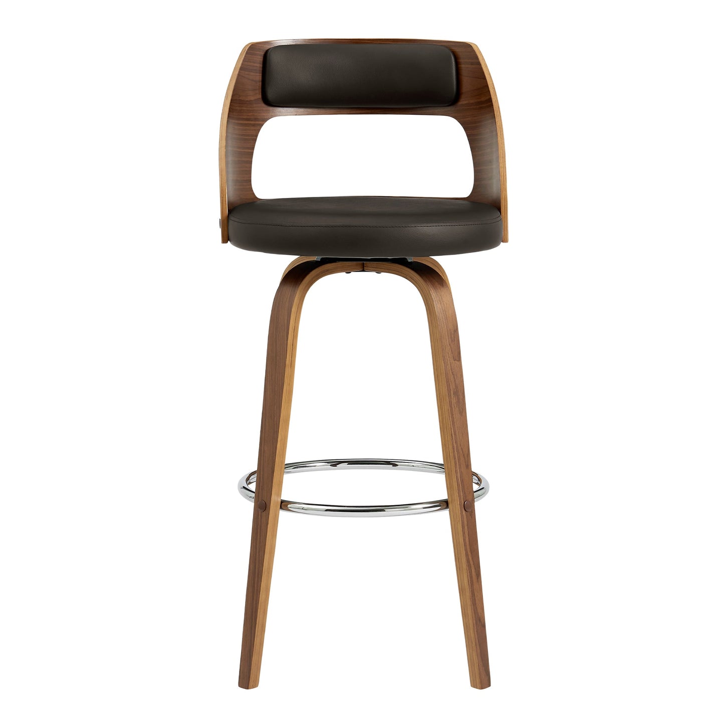 Axel 26" Swivel Counter Stool in Brown Faux Leather and Walnut Wood