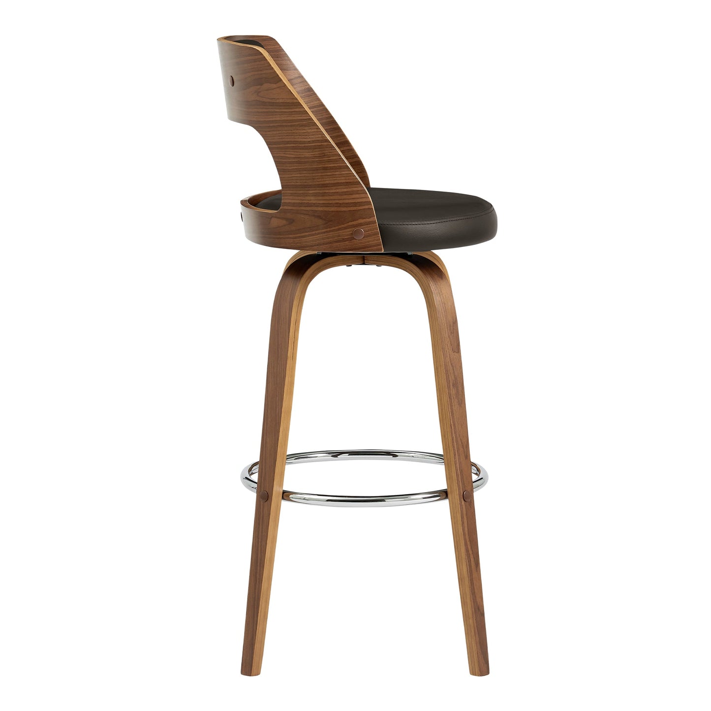 Axel 26" Swivel Counter Stool in Brown Faux Leather and Walnut Wood