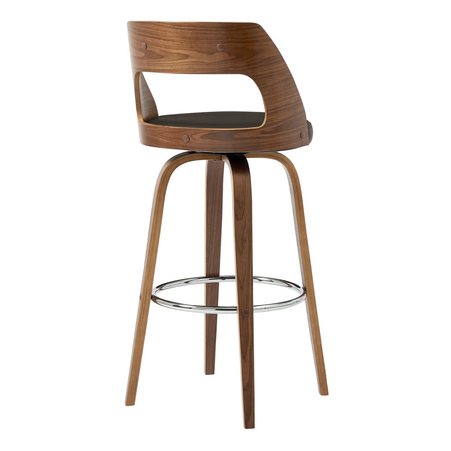 Axel 26" Swivel Counter Stool in Brown Faux Leather and Walnut Wood