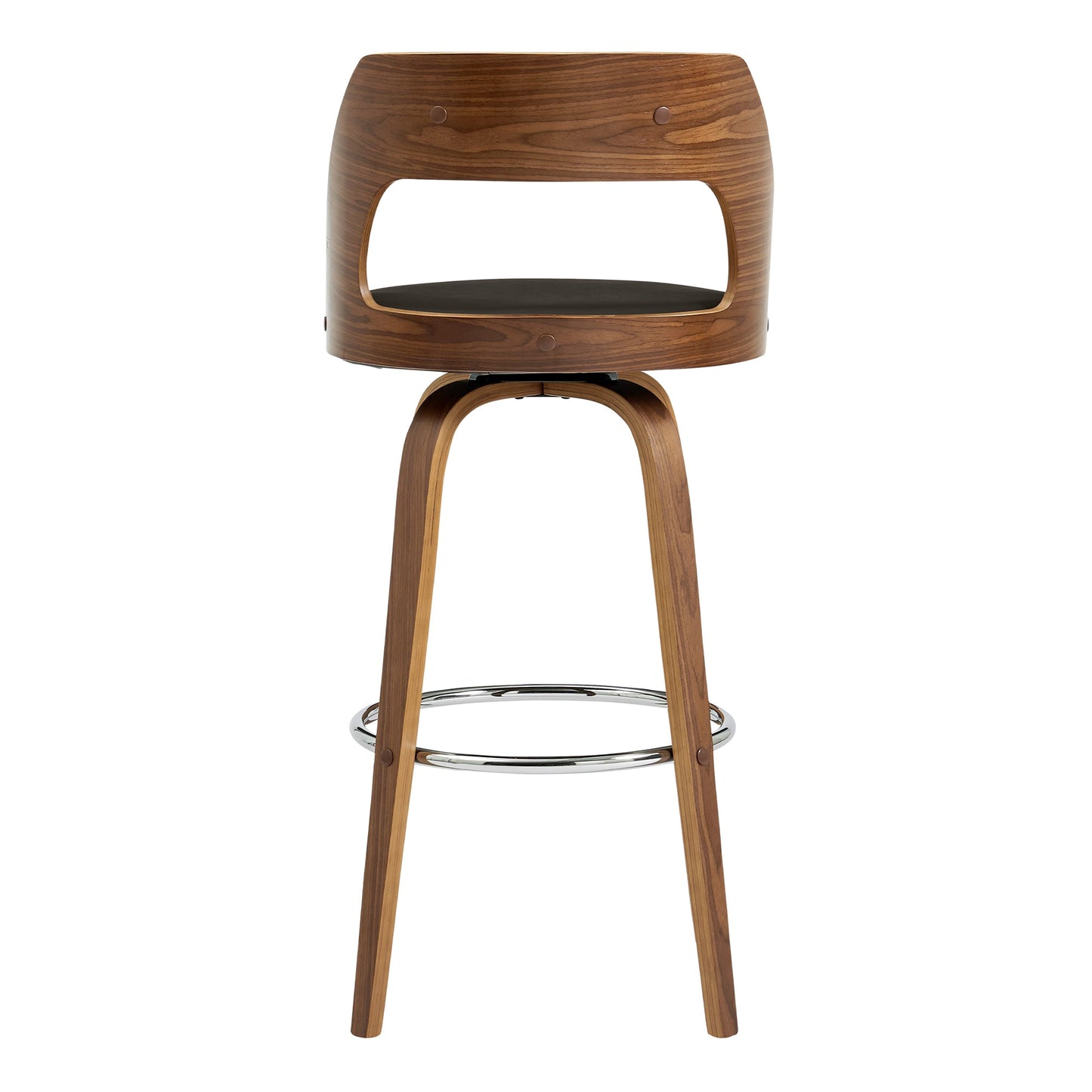 Axel 26" Swivel Counter Stool in Brown Faux Leather and Walnut Wood