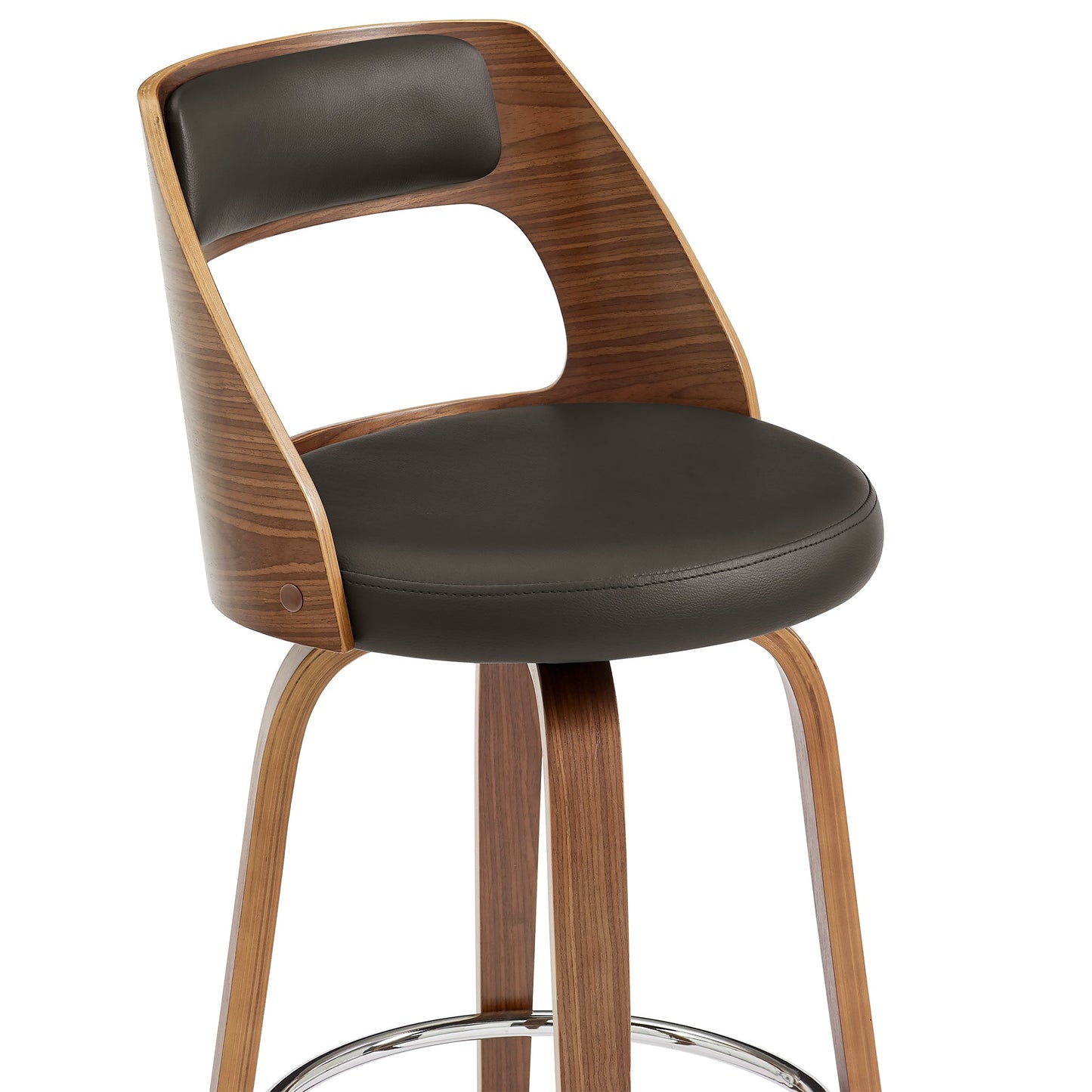 Axel 26" Swivel Counter Stool in Brown Faux Leather and Walnut Wood