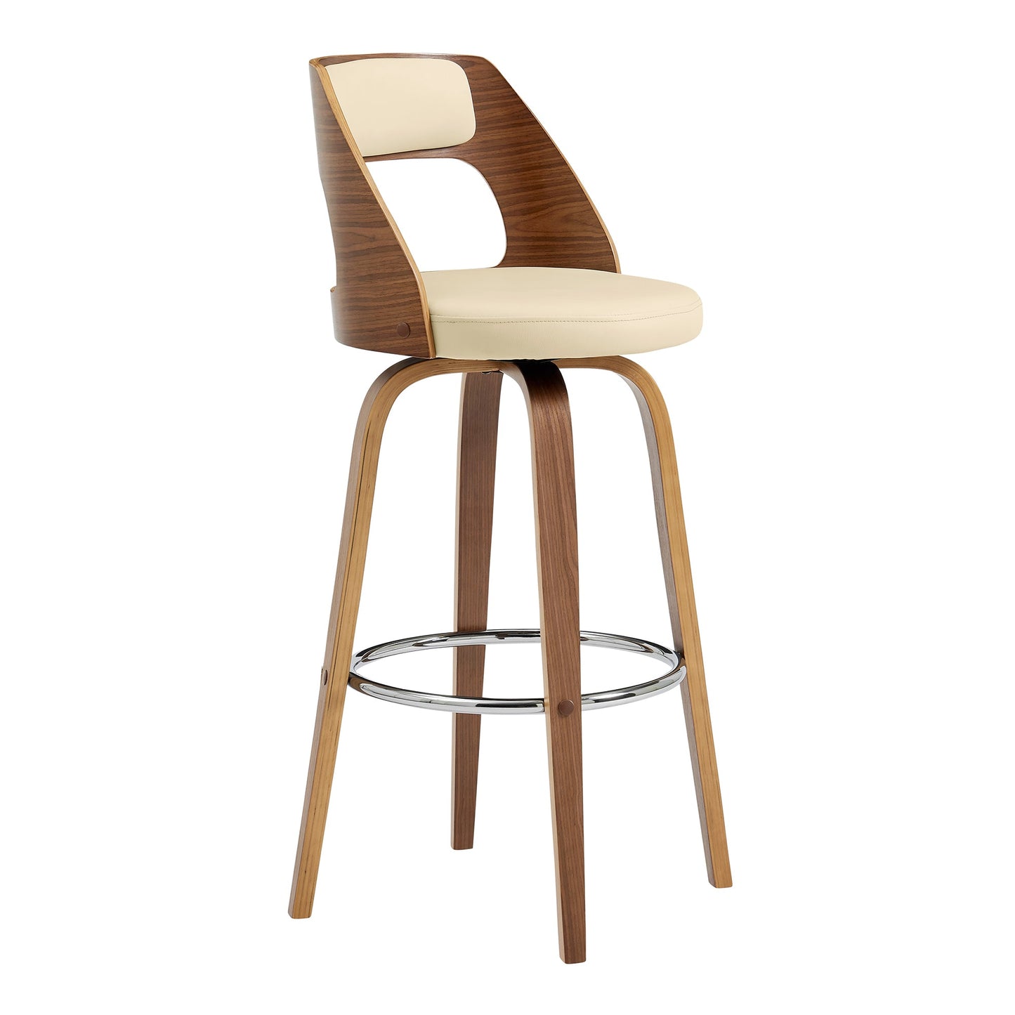 Axel 26" Swivel Counter Stool in Cream Faux Leather and Walnut Wood