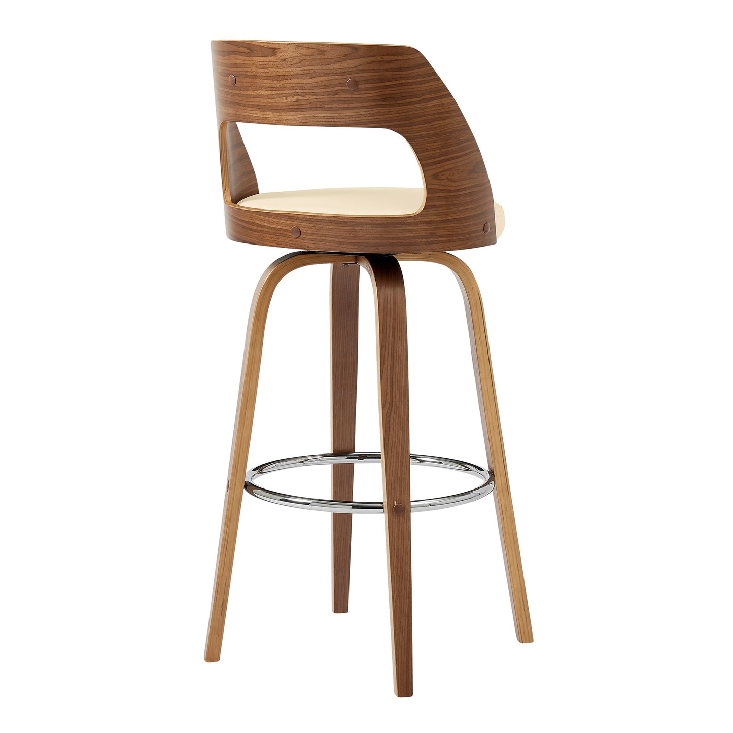 Axel 26" Swivel Counter Stool in Cream Faux Leather and Walnut Wood