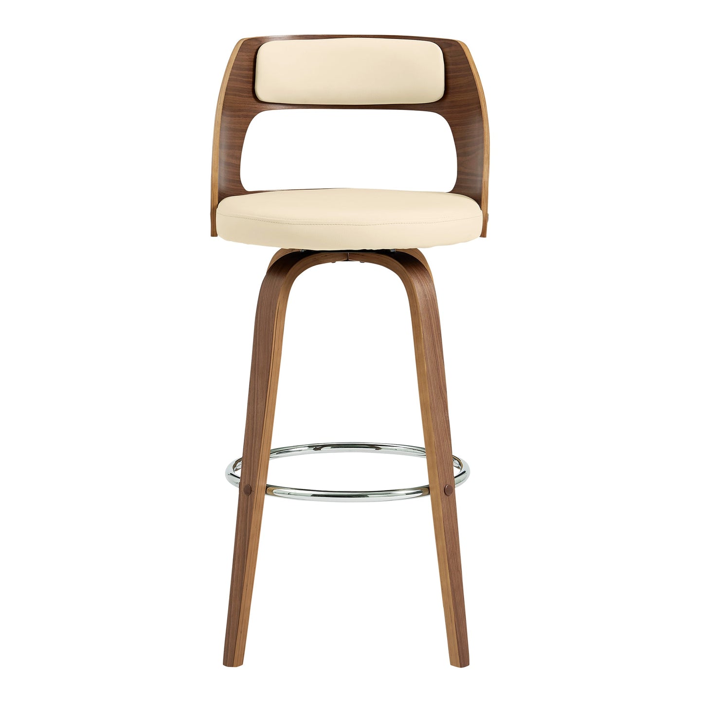 Axel 30" Swivel Bar Stool in Cream Faux Leather and Walnut Wood