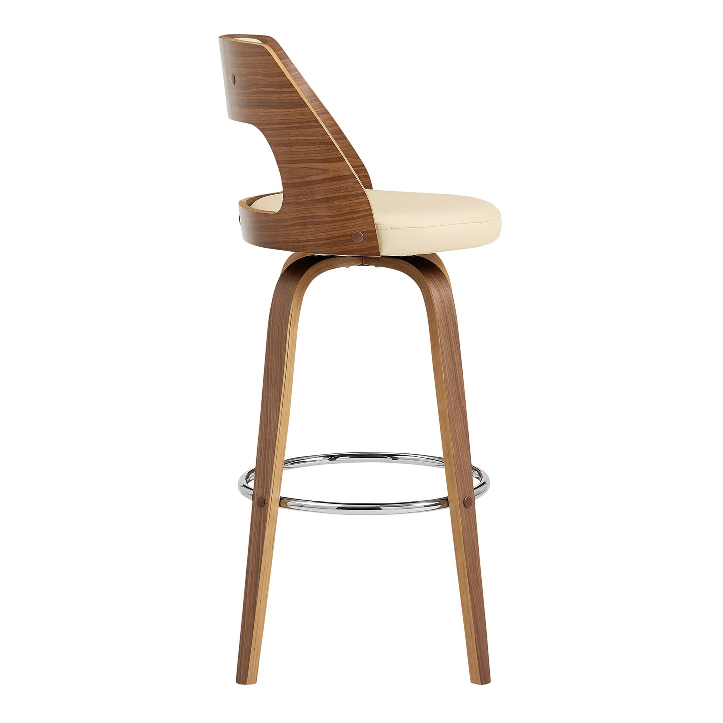 Axel 30" Swivel Bar Stool in Cream Faux Leather and Walnut Wood