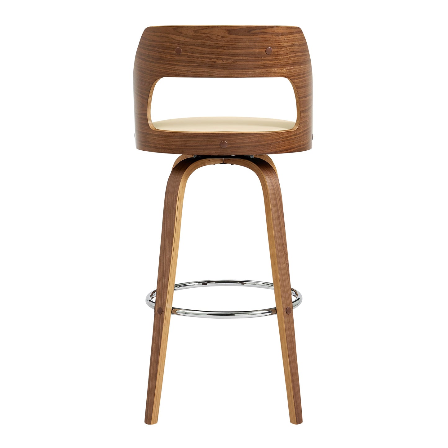 Axel 30" Swivel Bar Stool in Cream Faux Leather and Walnut Wood