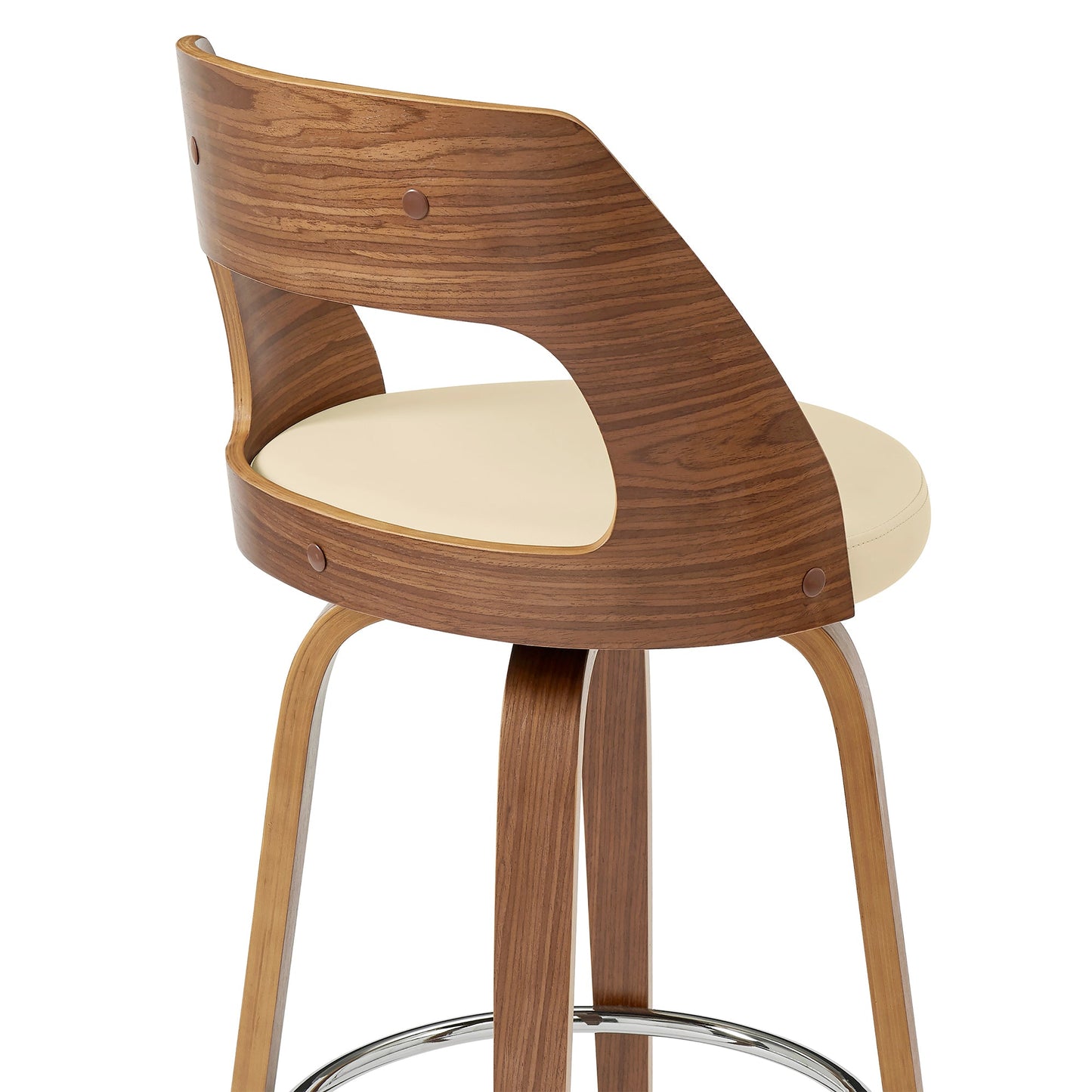 Axel 30" Swivel Bar Stool in Cream Faux Leather and Walnut Wood