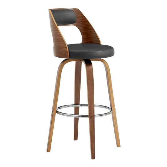 Axel 26" Swivel Counter Stool in Gray Faux Leather and Walnut Wood