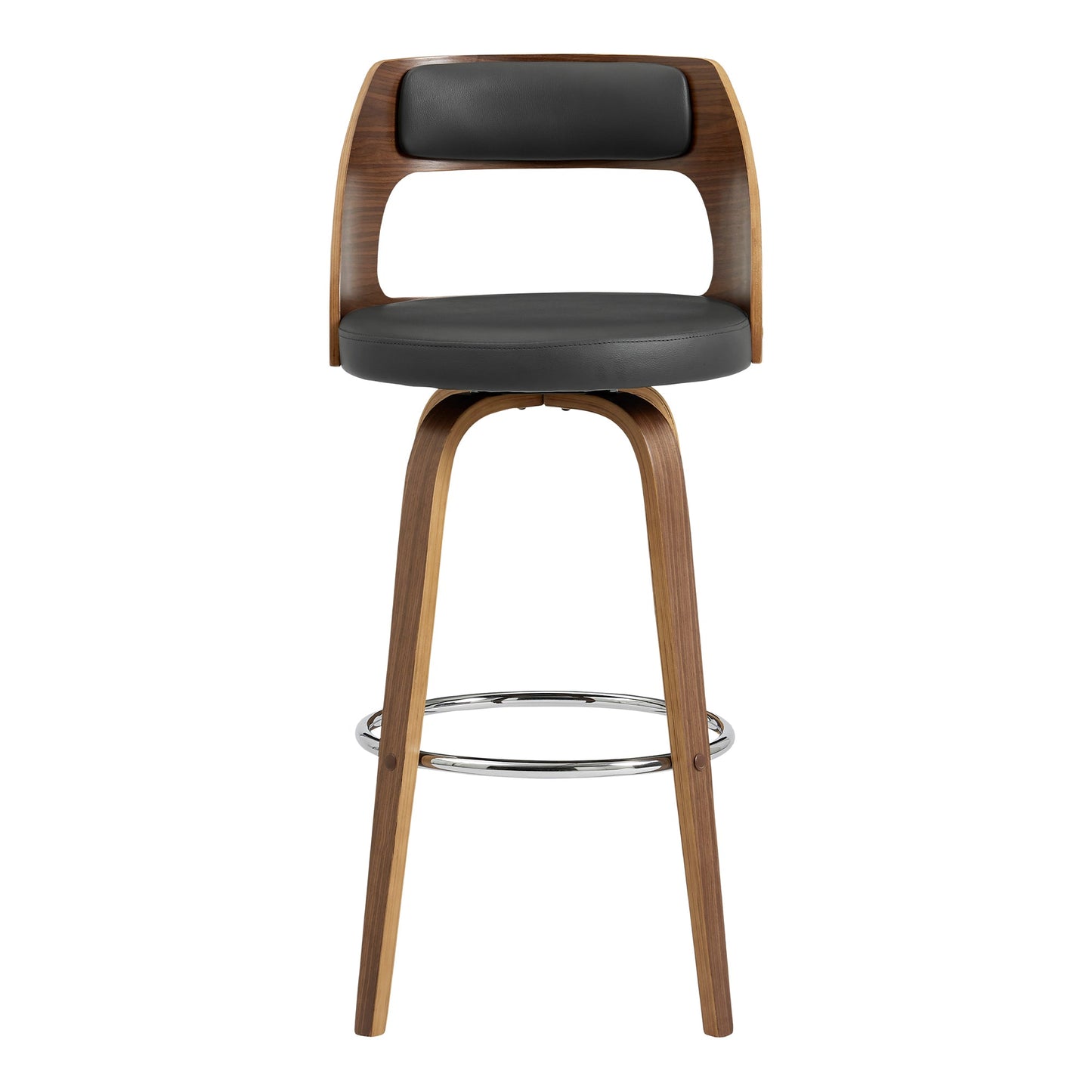 Axel 30" Swivel Bar Stool in Gray Faux Leather and Walnut Wood