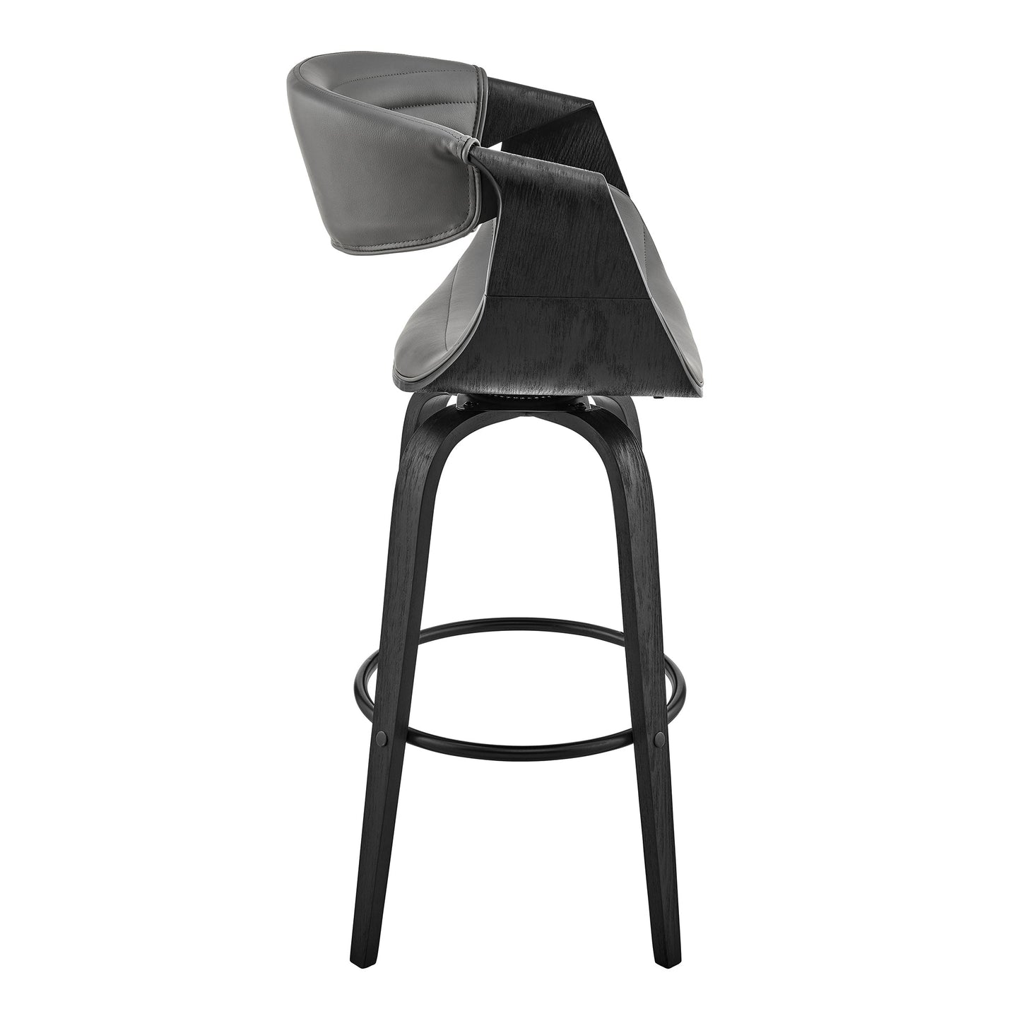 Arya 26" Swivel Counter Stool in Gray Faux Leather and Black Wood