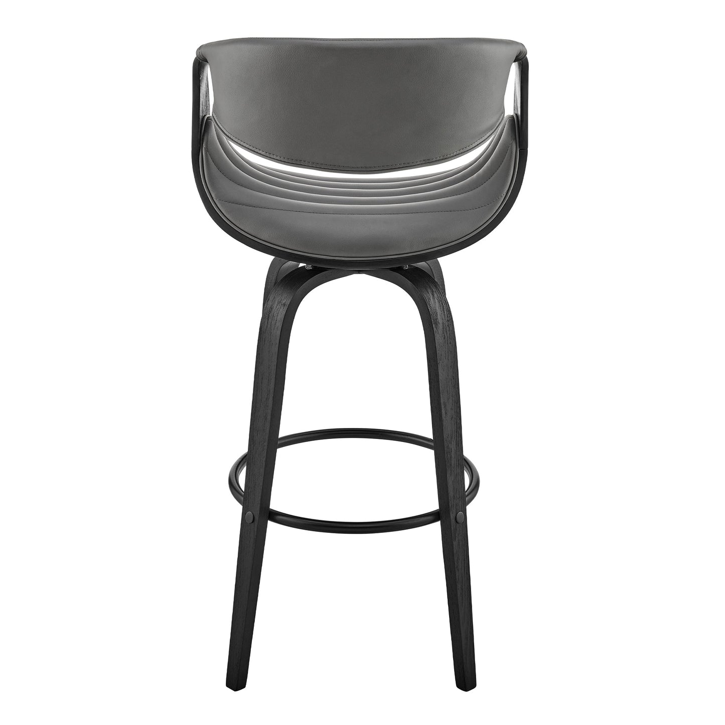 Arya 26" Swivel Counter Stool in Gray Faux Leather and Black Wood