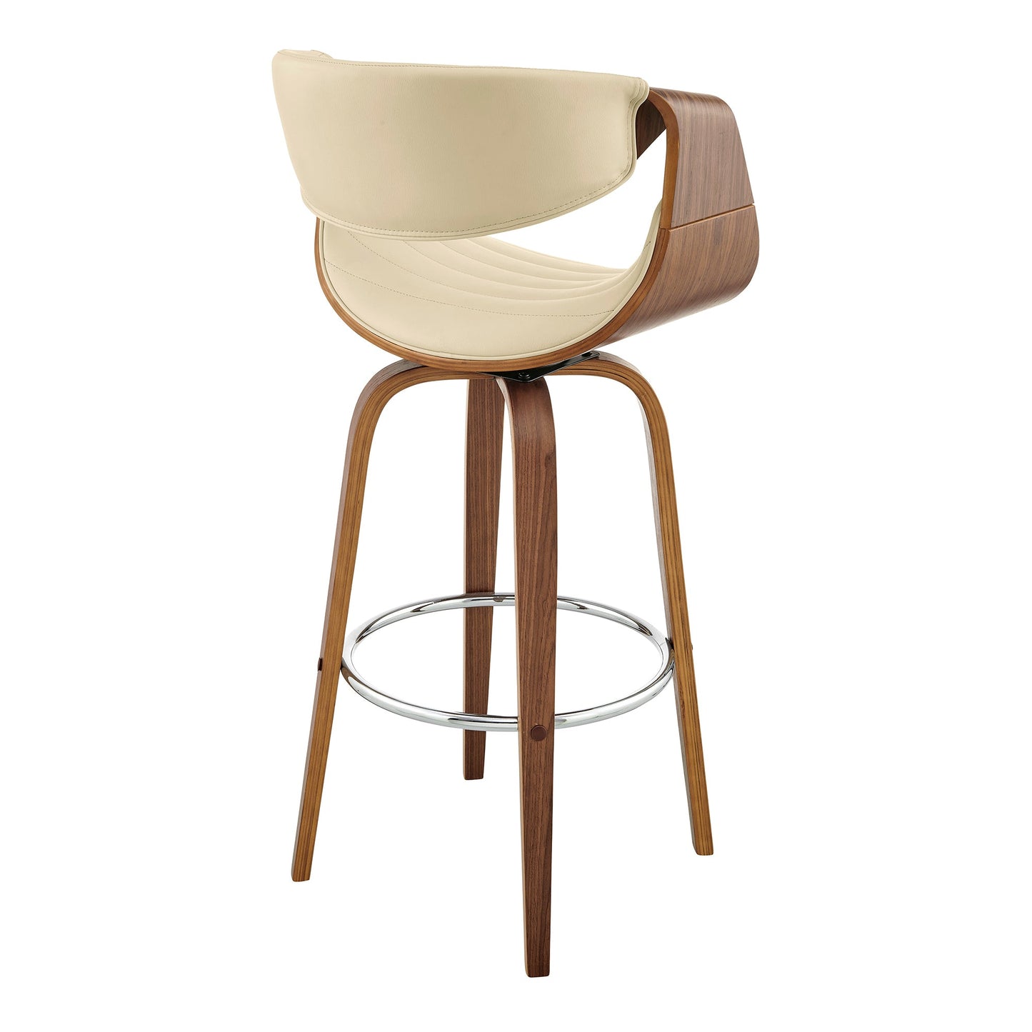 Arya 26" Swivel Counter Stool in Cream Faux Leather and Walnut Wood