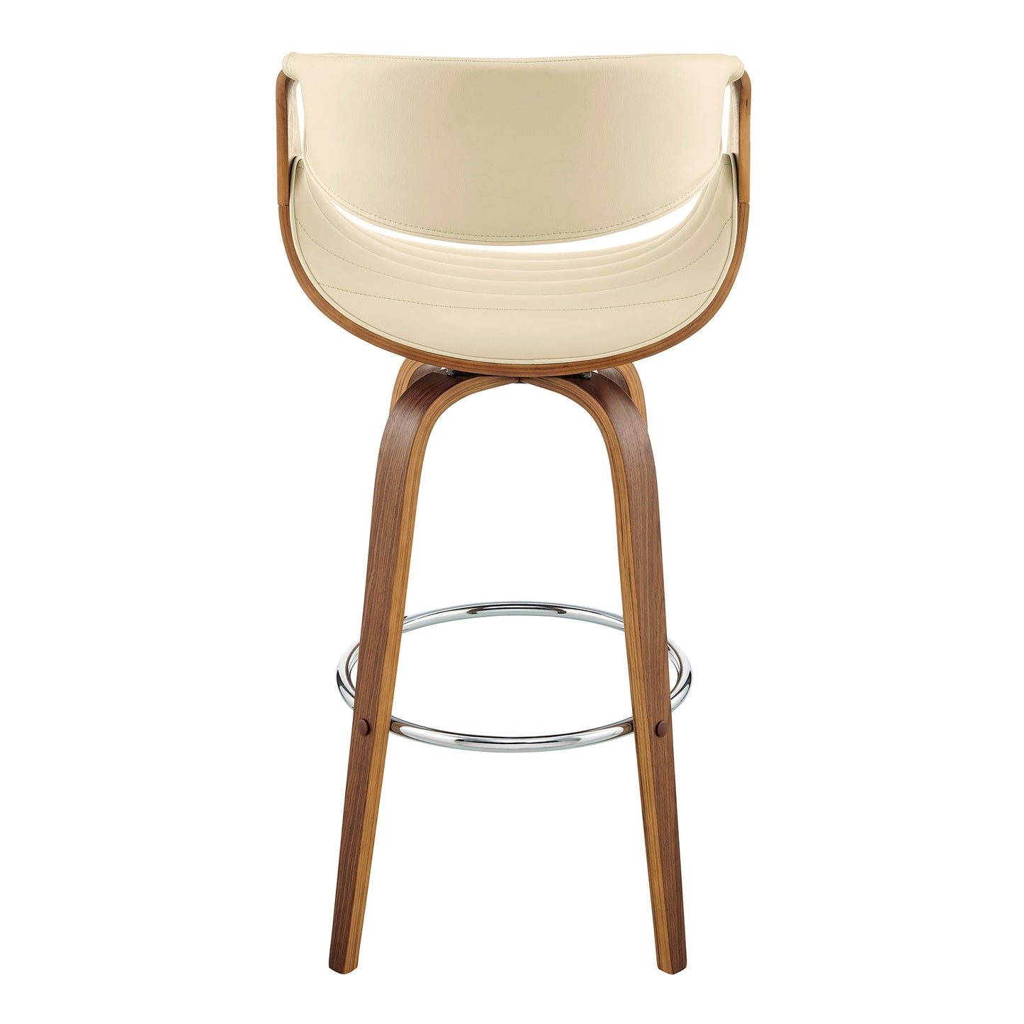 Arya 30" Swivel Bar Stool in Cream Faux Leather and Walnut Wood