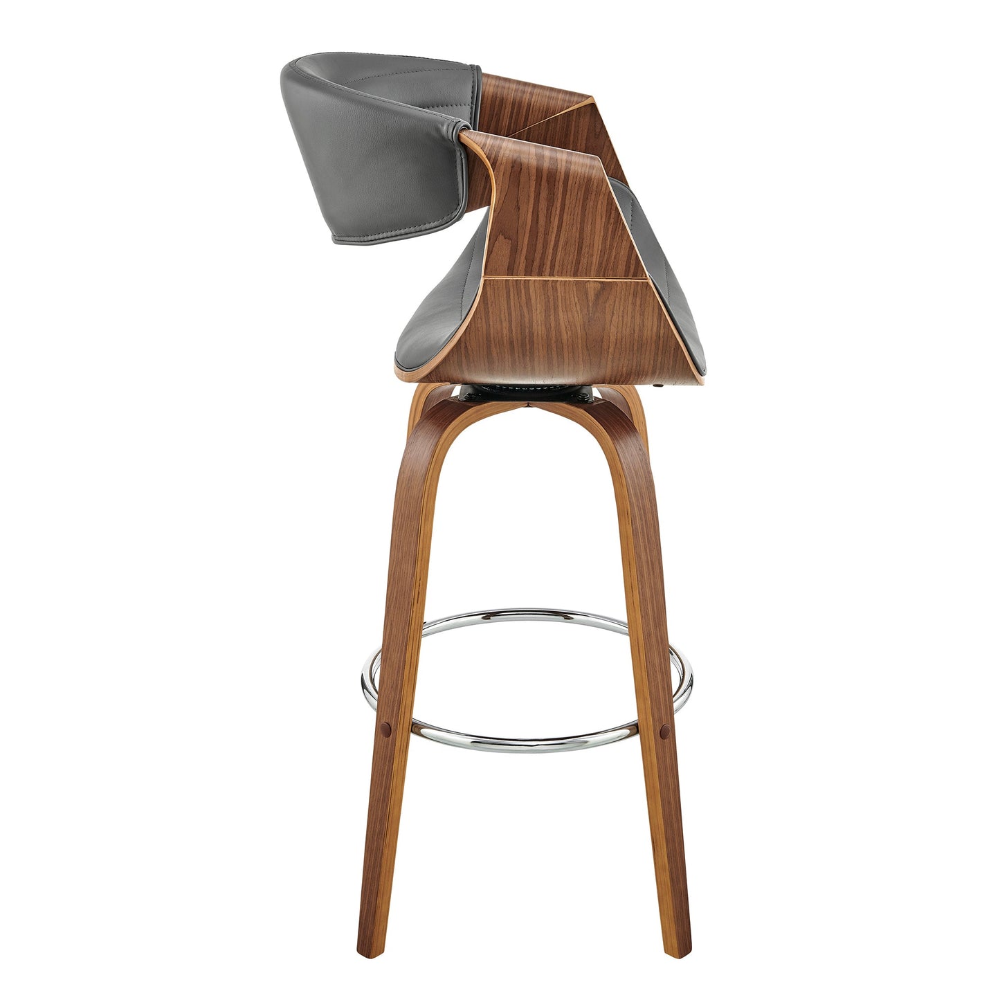 Arya 26" Swivel Counter Stool in Gray Faux Leather and Walnut Wood