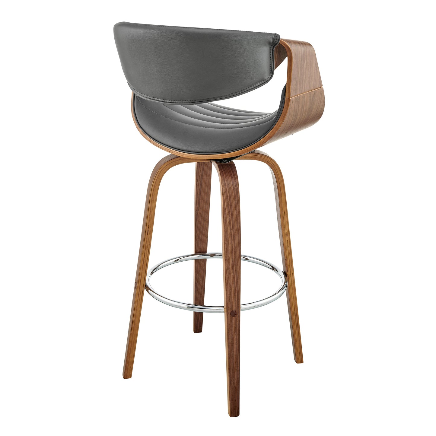 Arya 26" Swivel Counter Stool in Gray Faux Leather and Walnut Wood