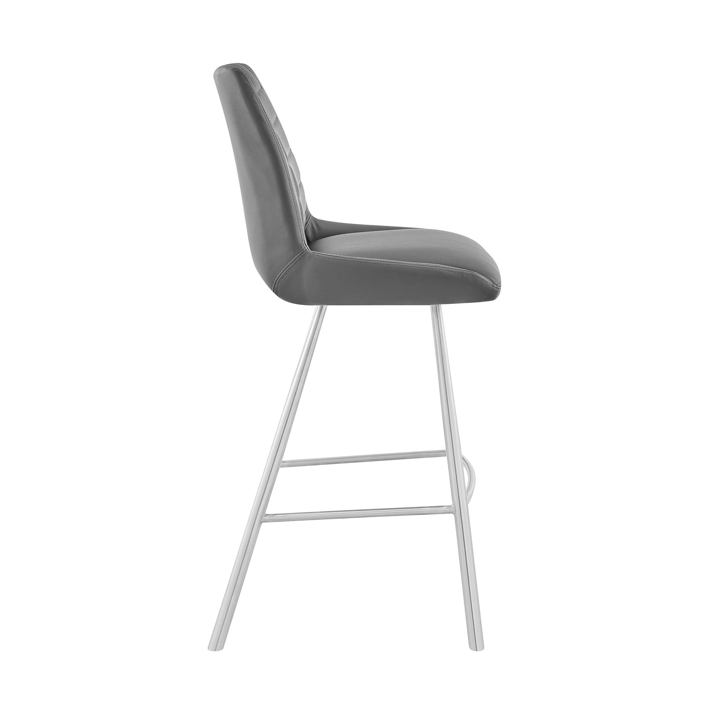 Arizona 26" Counter Height Bar Stool in Charcoal Faux Leather and Brushed Stainless Steel Finish