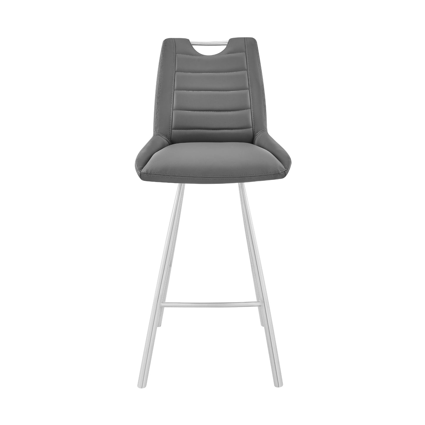 Arizona 30" Bar Height Bar Stool in Charcoal Faux Leather and Brushed Stainless Steel Finish