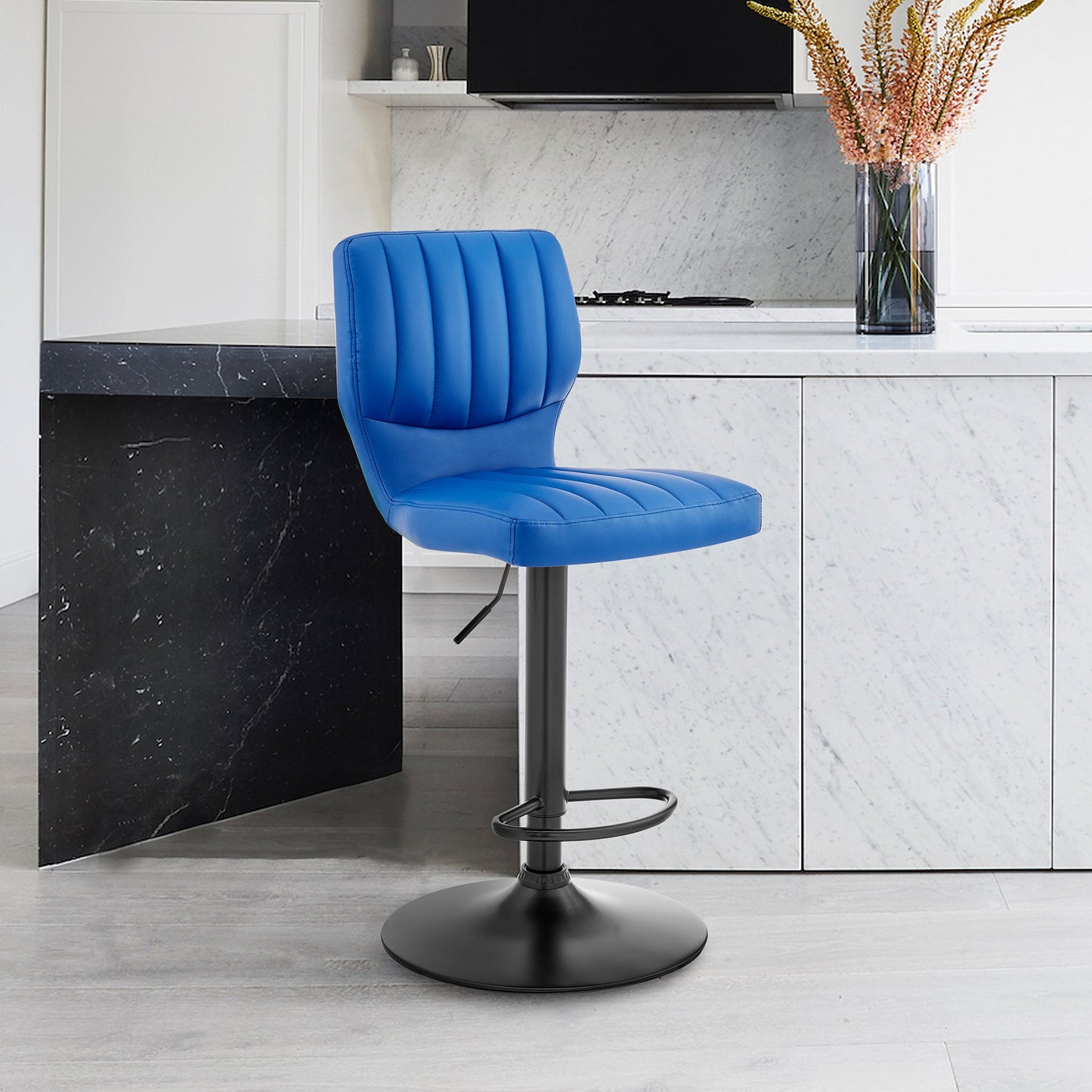 Bardot Adjustable Height Blue Faux Leather Swivel Bar Stool