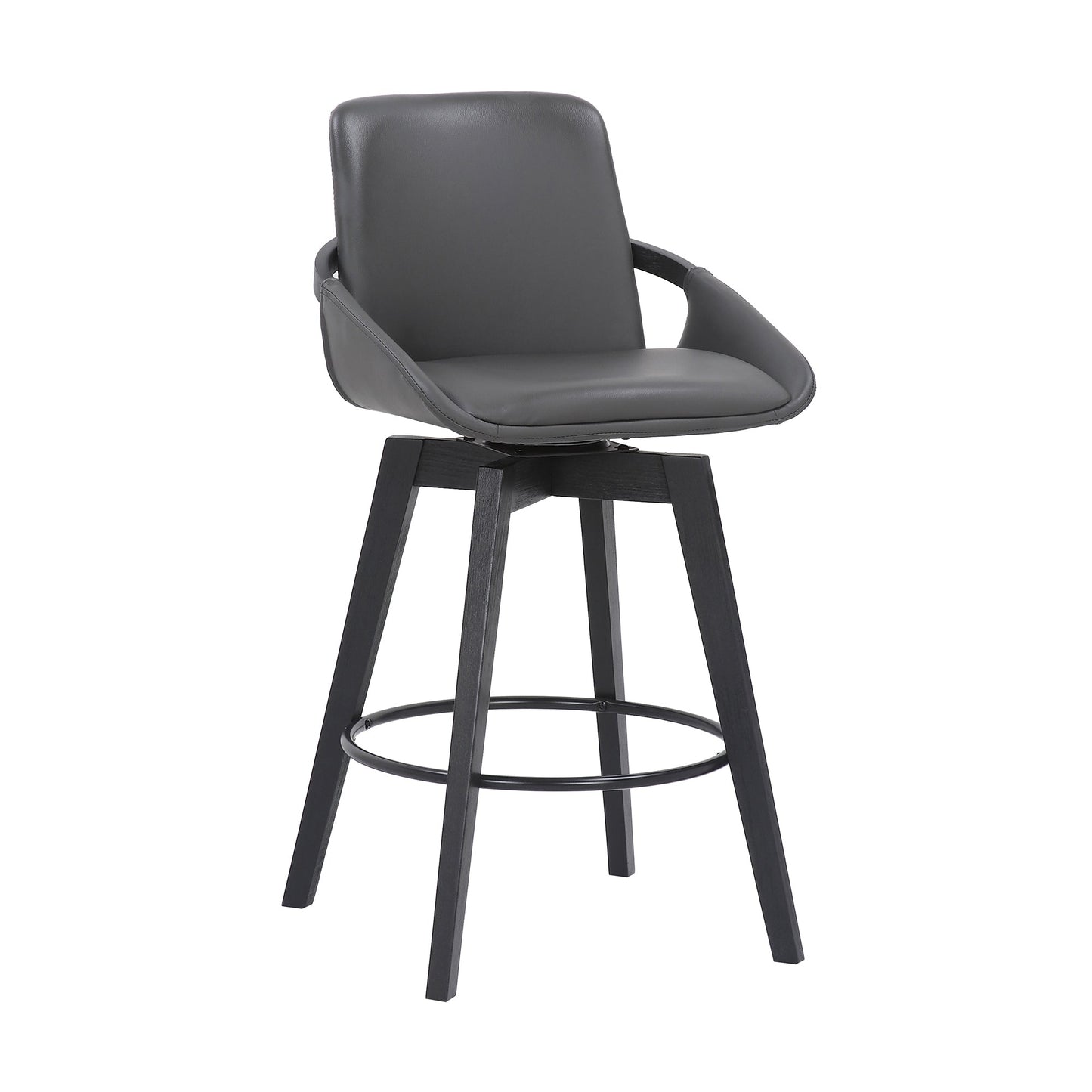 Baylor 26" Gray Faux Leather and Black Wood Swivel Bar Stool