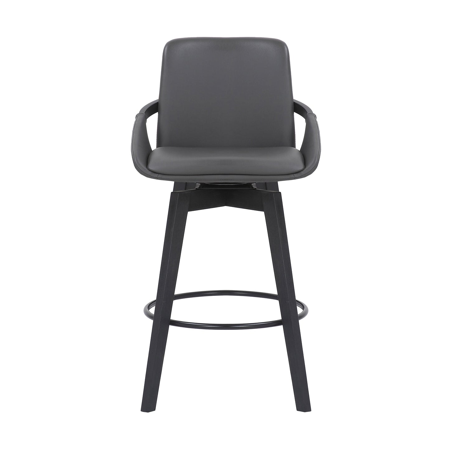 Baylor 26" Gray Faux Leather and Black Wood Swivel Bar Stool