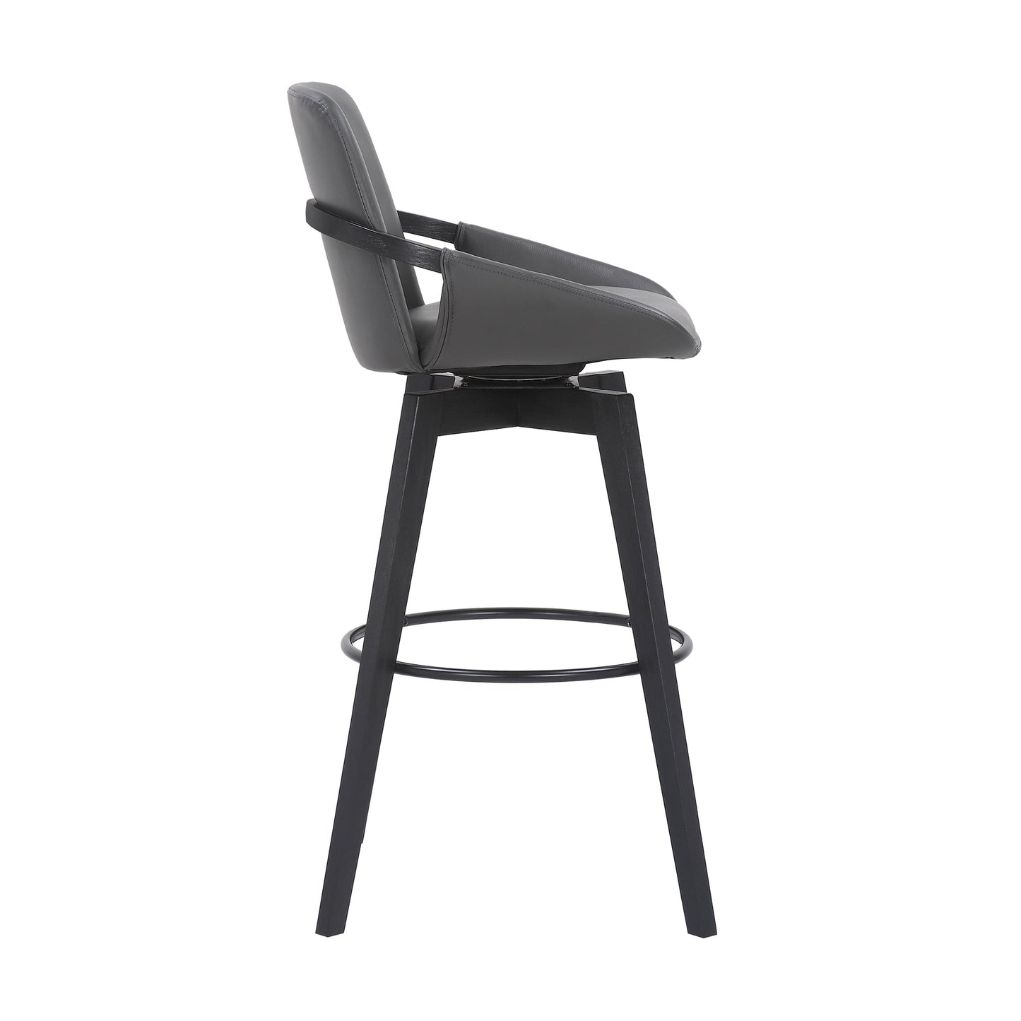 Baylor 30" Gray Faux Leather and Black Wood Swivel Bar Stool