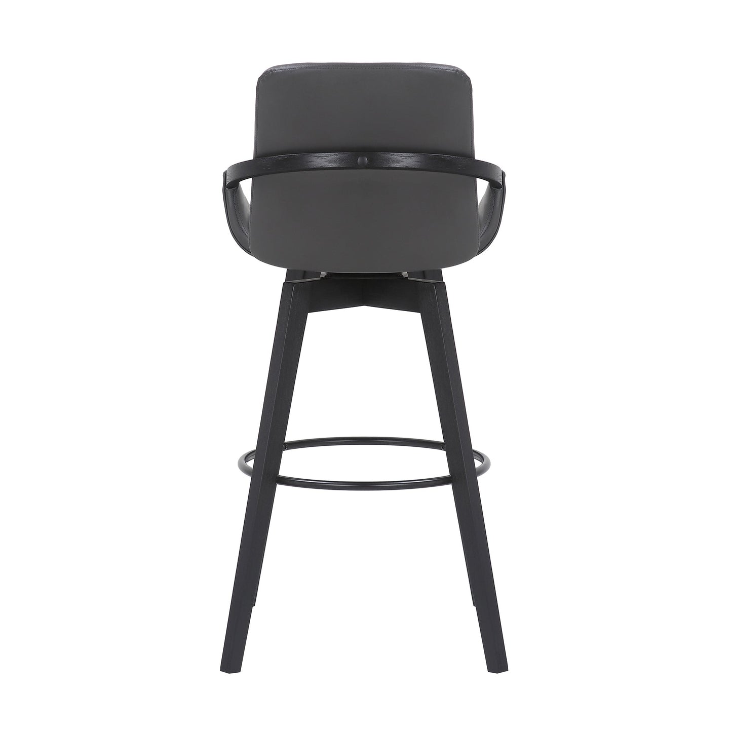 Baylor 30" Gray Faux Leather and Black Wood Swivel Bar Stool