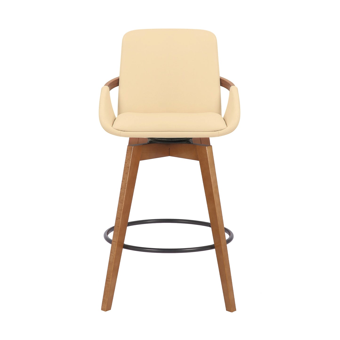 Baylor 26" Cream Faux Leather and Walnut Wood Swivel Bar Stool