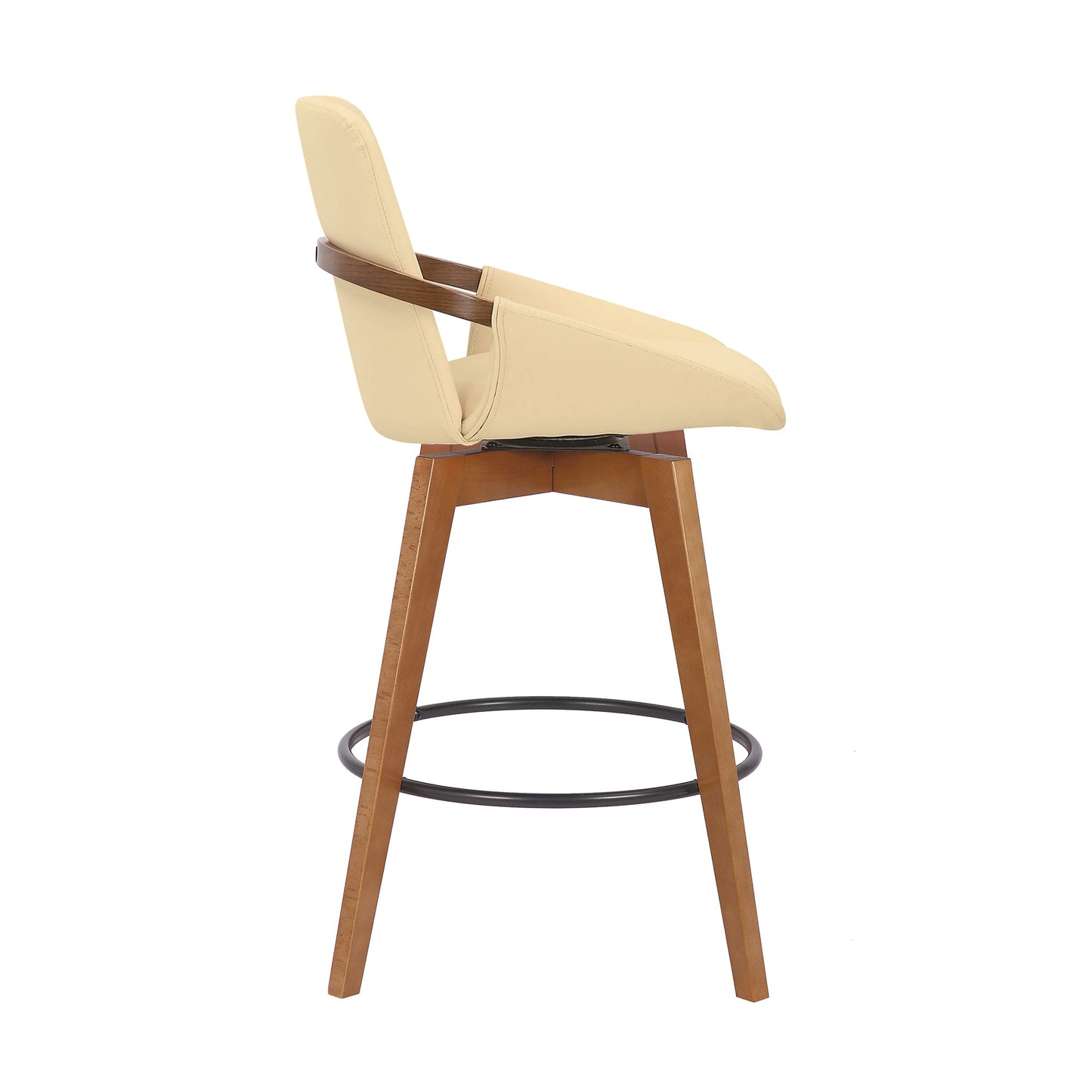 Baylor 26" Cream Faux Leather and Walnut Wood Swivel Bar Stool