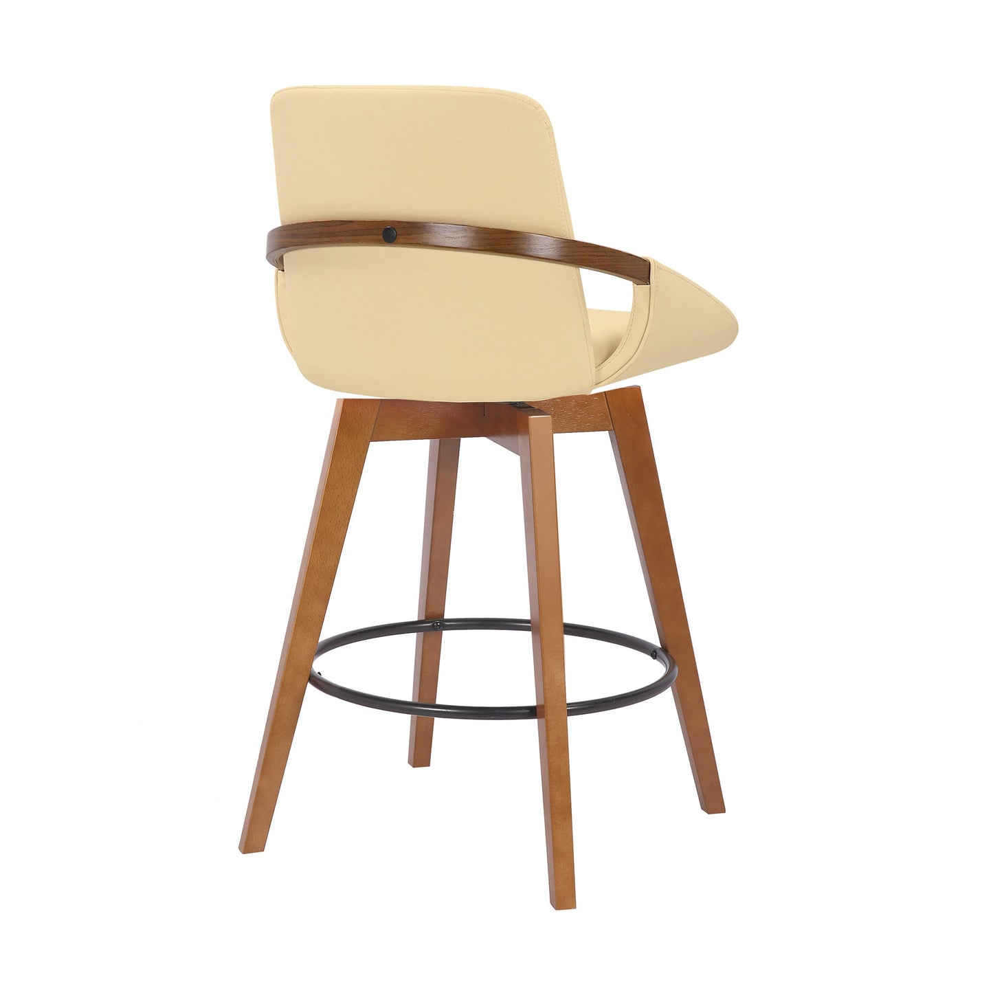 Baylor 26" Cream Faux Leather and Walnut Wood Swivel Bar Stool