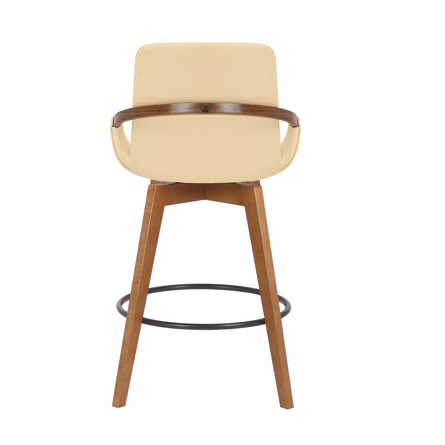 Baylor 26" Cream Faux Leather and Walnut Wood Swivel Bar Stool