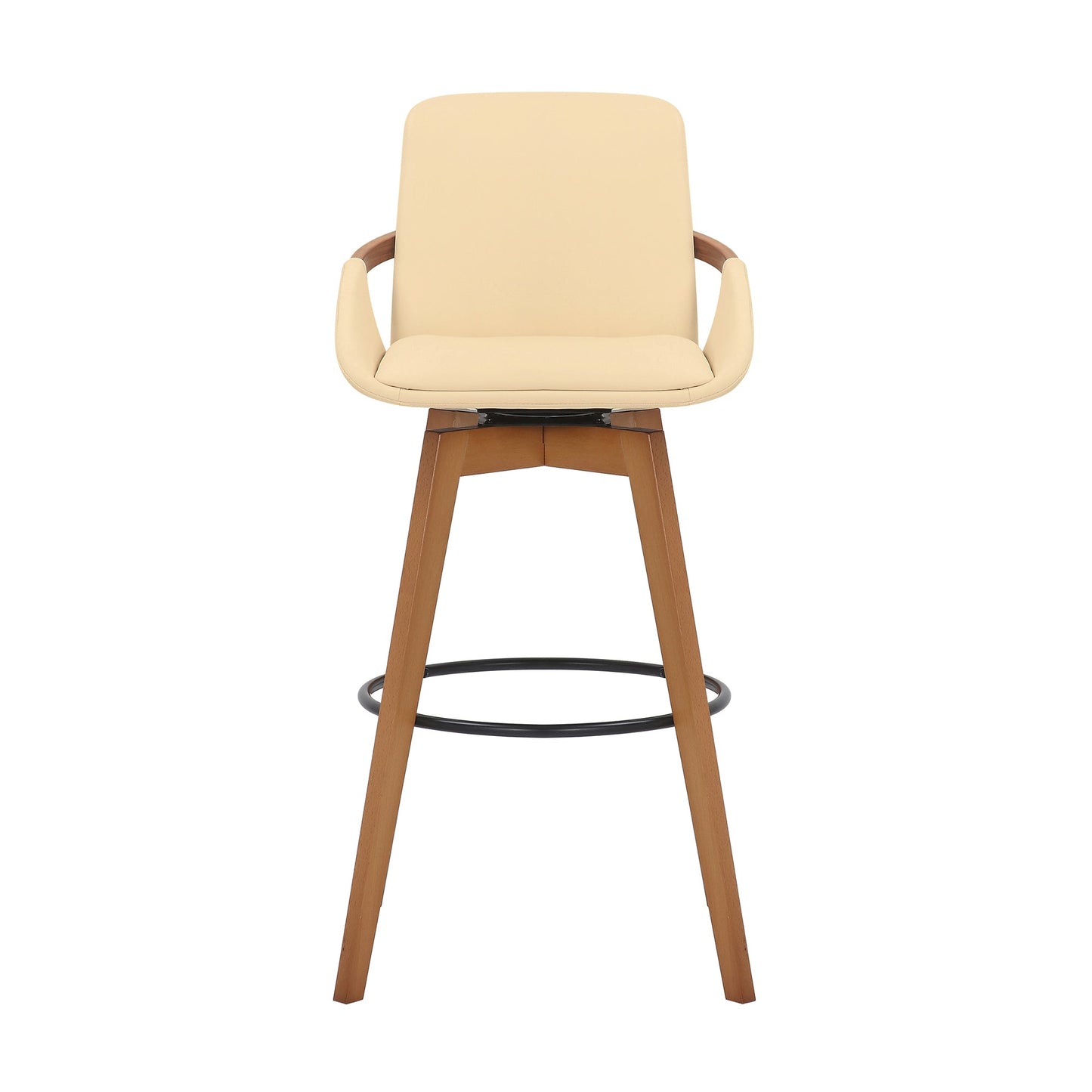 Baylor 30" Cream Faux Leather and Walnut Wood Swivel Bar Stool