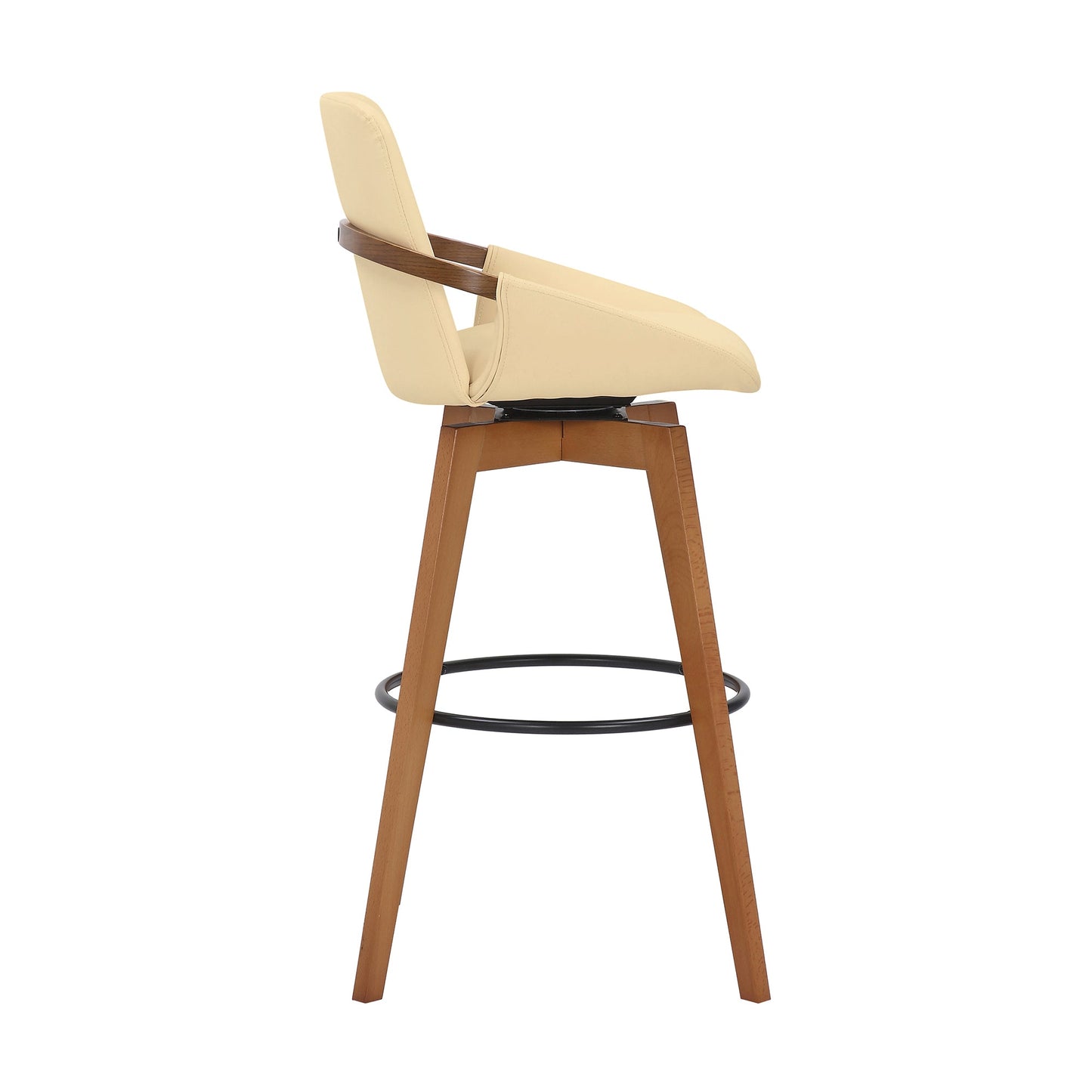 Baylor 30" Cream Faux Leather and Walnut Wood Swivel Bar Stool