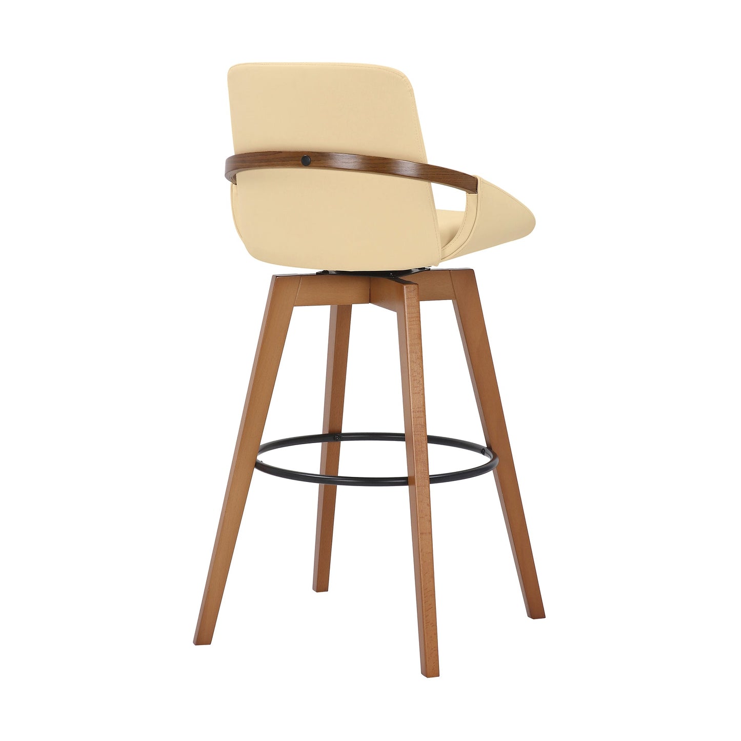 Baylor 30" Cream Faux Leather and Walnut Wood Swivel Bar Stool