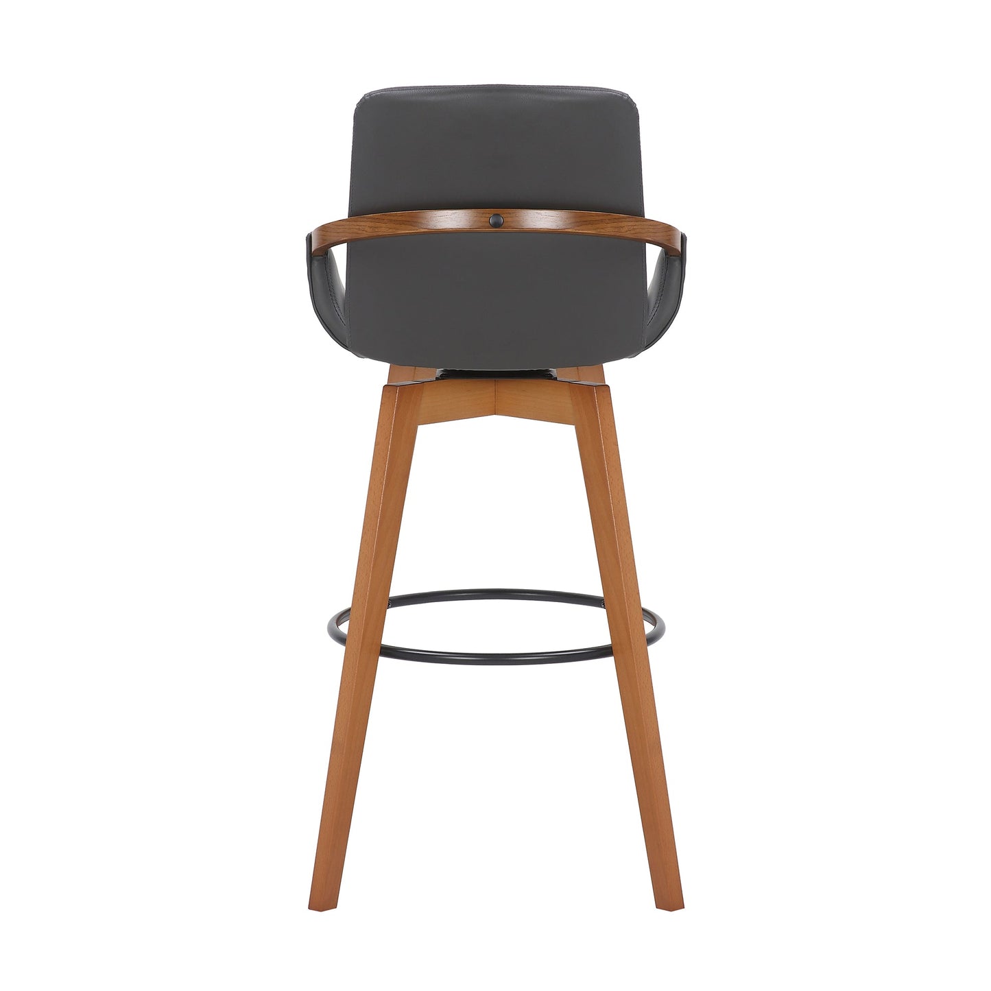 Baylor 30" Gray Faux Leather and Walnut Wood Swivel Bar Stool