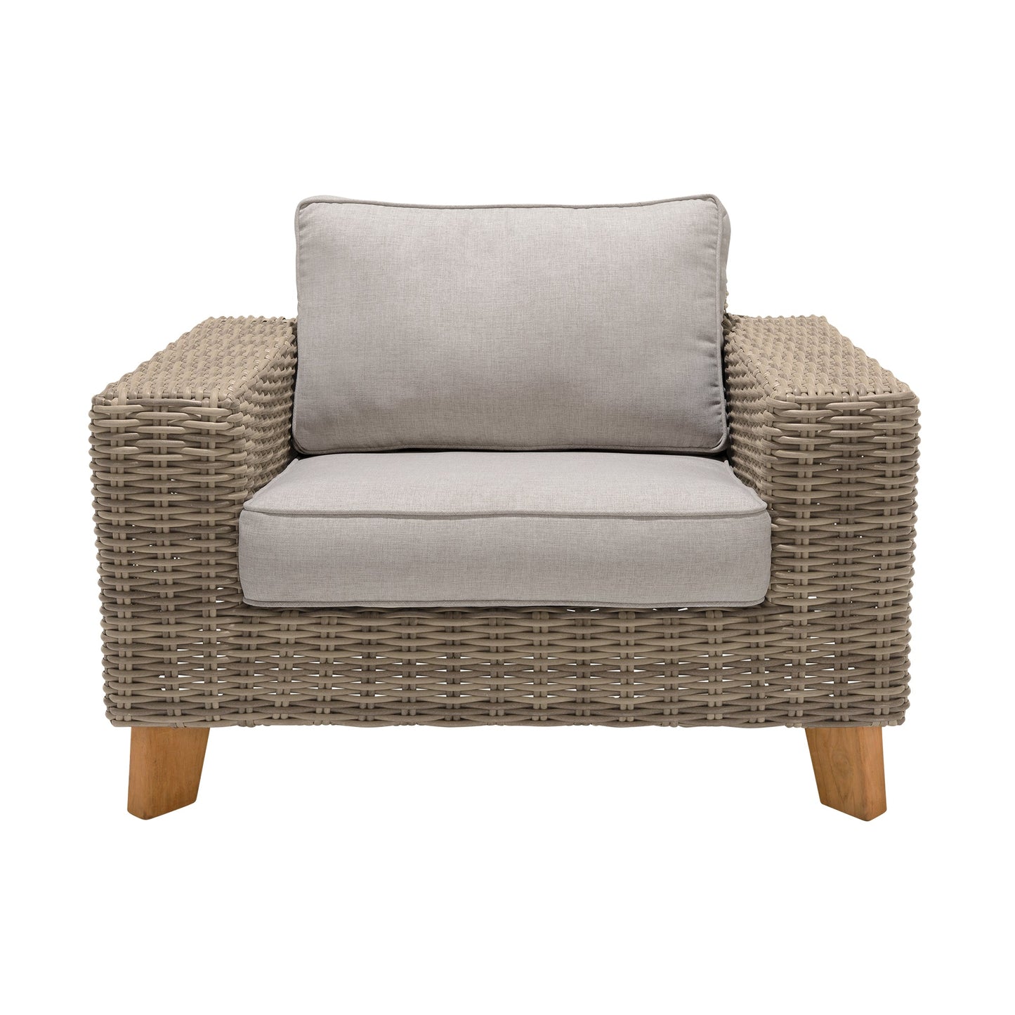 Bahamas Outdoor Wicker & Teak Wood Lounge Chair with Beige Olefin