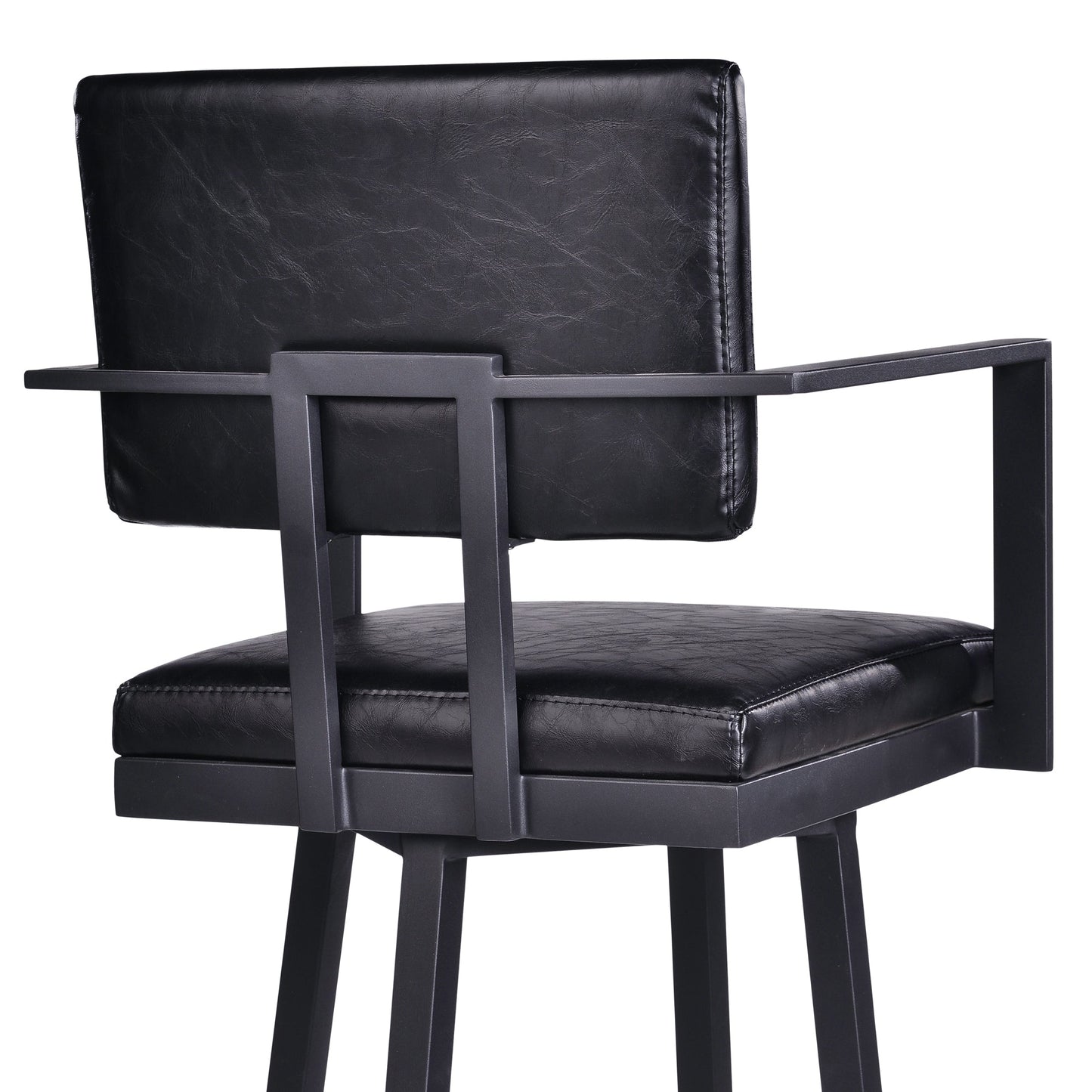 Balboa 26" Counter Height Swivel Vintage Black Faux Leather and Metal Bar Stool with Arms