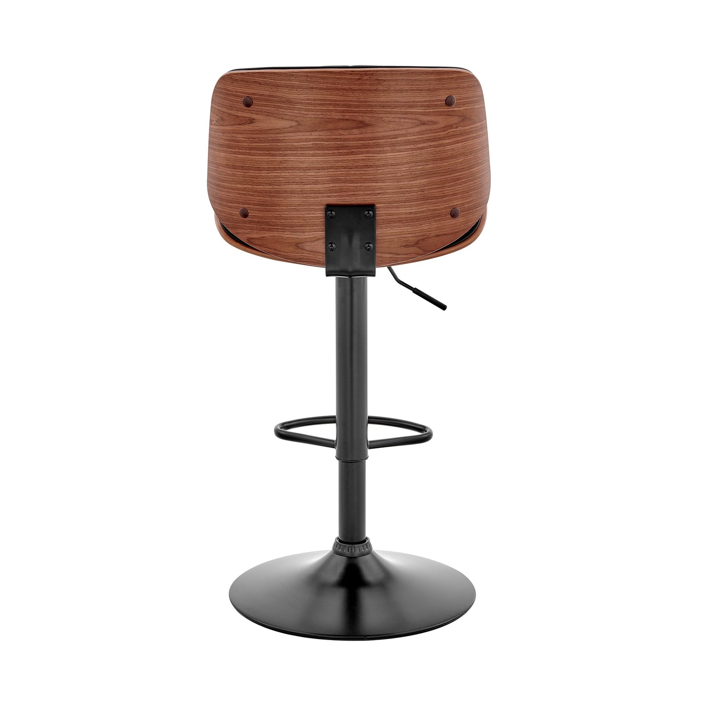 Brock Adjustable Black Faux Leather and Walnut Wood Bar Stool with Black Base