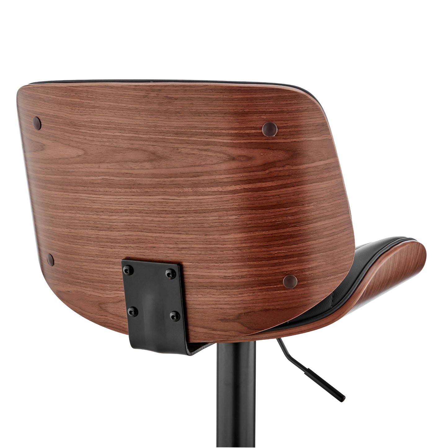 Brock Adjustable Black Faux Leather and Walnut Wood Bar Stool with Black Base