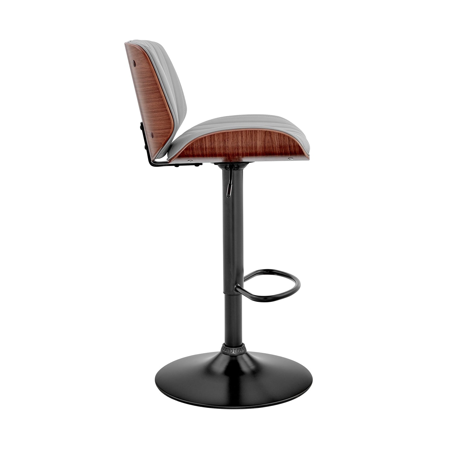 Brock Adjustable Gray Faux Leather and Walnut Wood with Black Finish Bar Stool